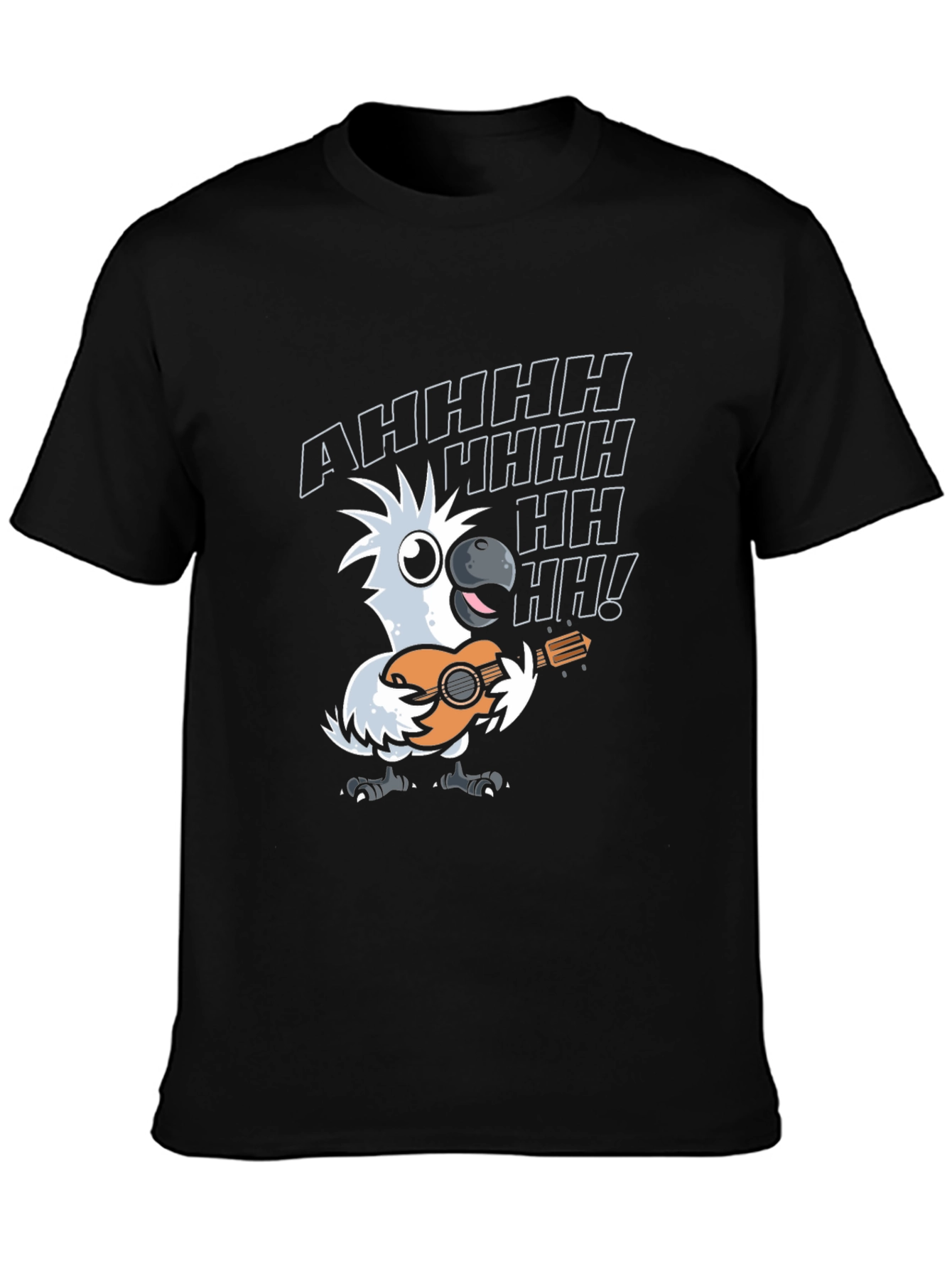 Black Parrot Guitar Player T-Shirt - Black Cotton Tee view 3