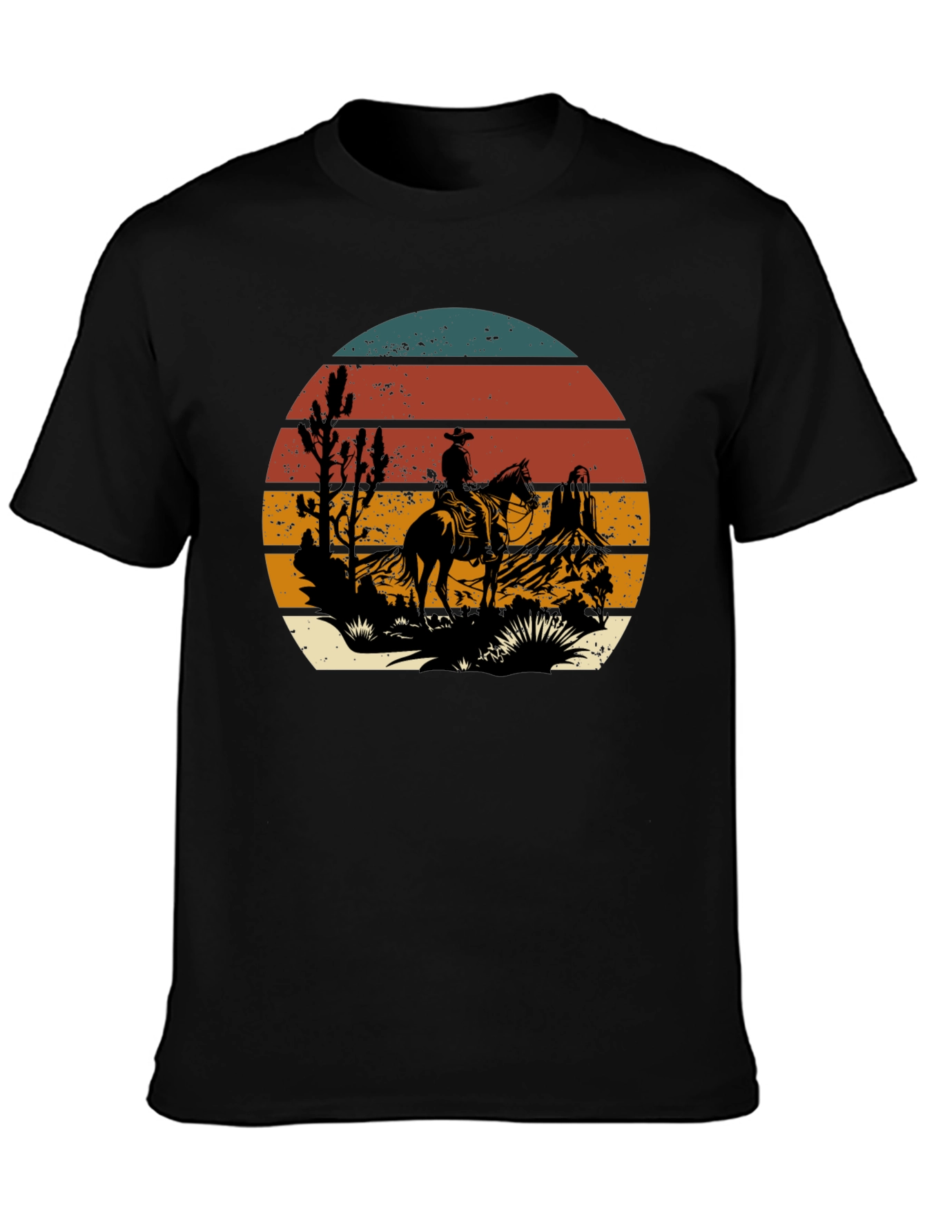 Black Western Cowboy Sunset Graphic T-Shirt view 3