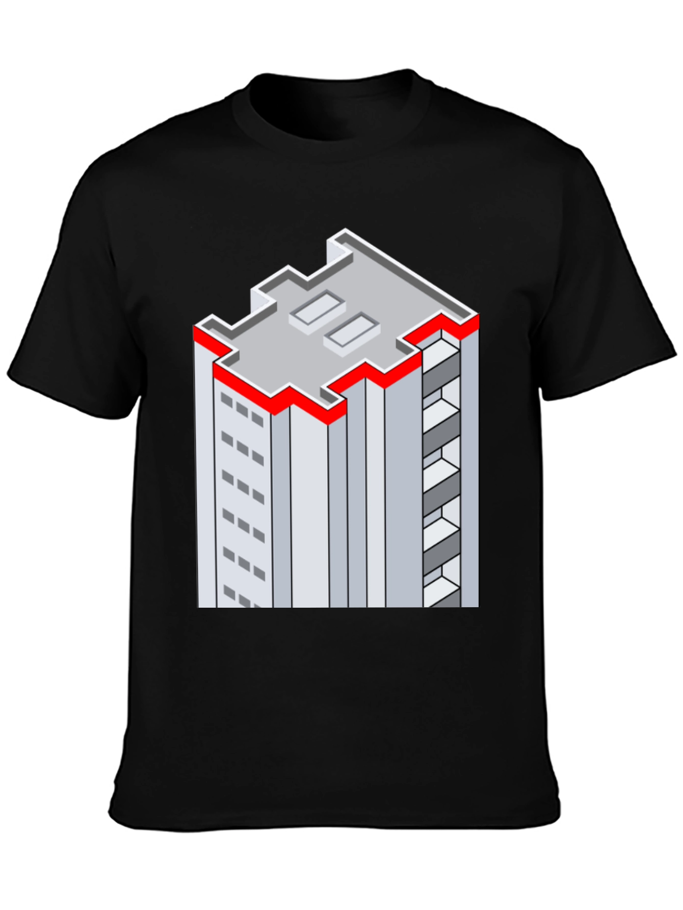 Black Isometric Building Graphic Tee - Unique Style view 3