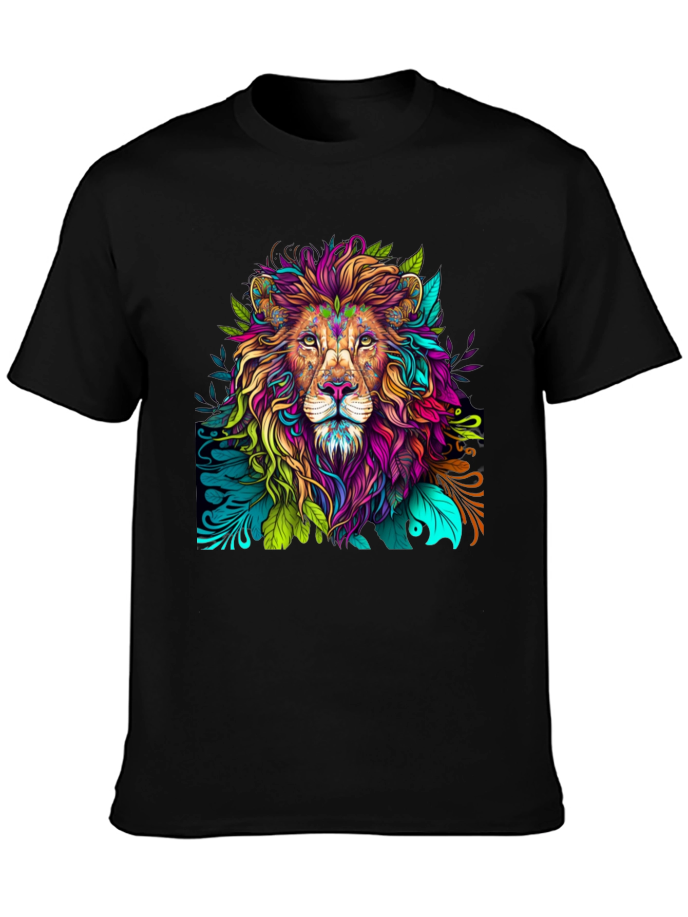 Black Colorful Lion Graphic Tee - Bold Style view 3
