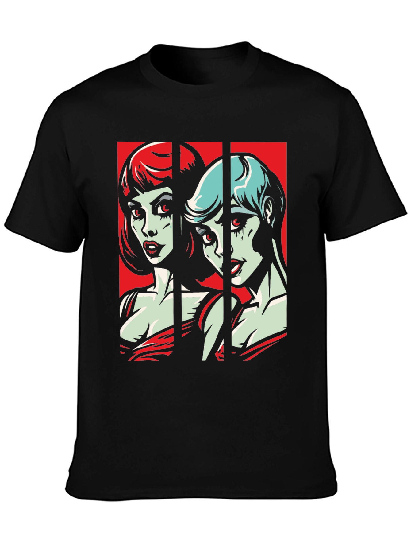 Black Retro Pop Art Vampire Women Black T-Shirt view 3