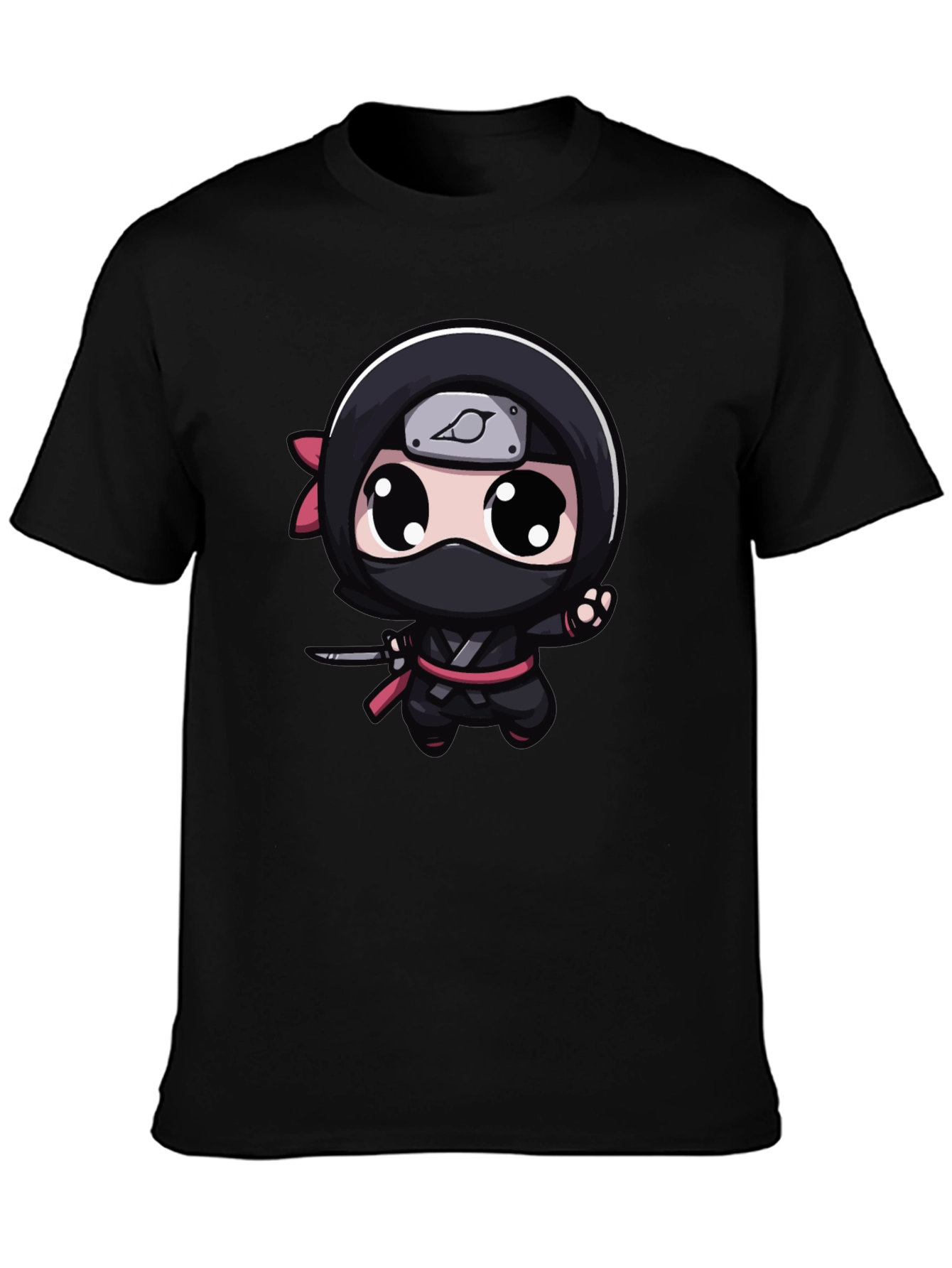 Black Kawaii Ninja Graphic Tee - Black Cotton Blend view 3