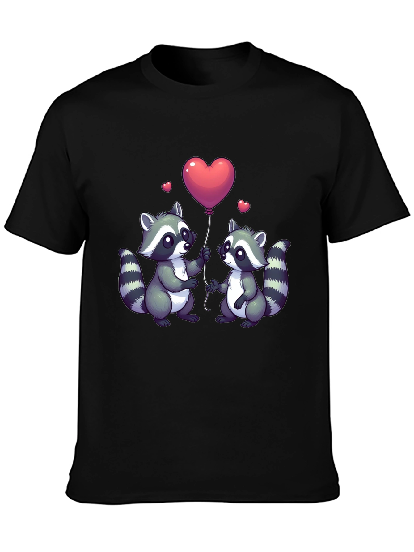 Black Cute Raccoon Love Balloon Graphic T-Shirt view 3