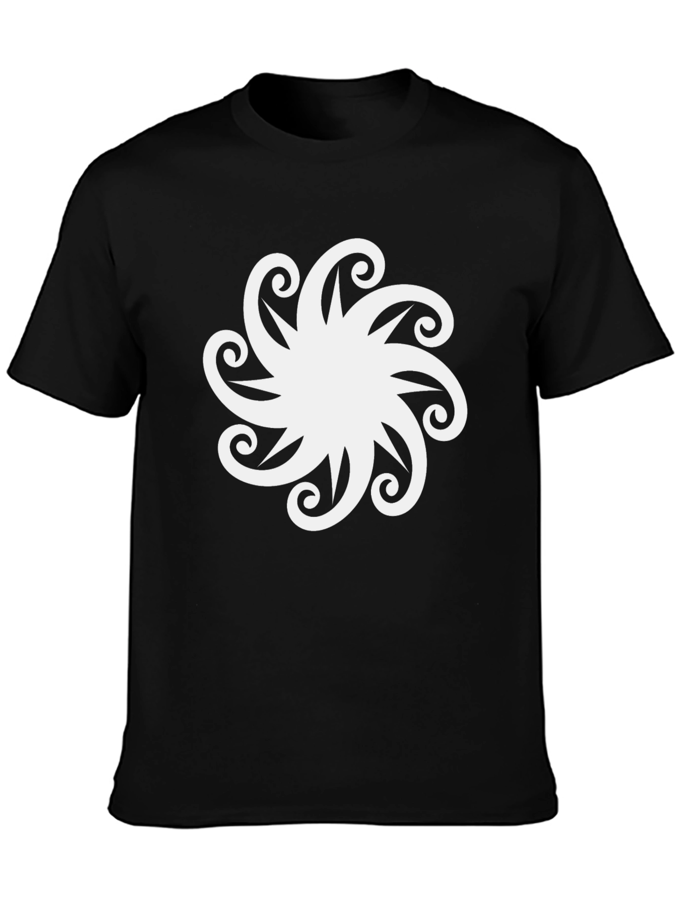 Black Stylish Black T-Shirt with White Floral Design view 3