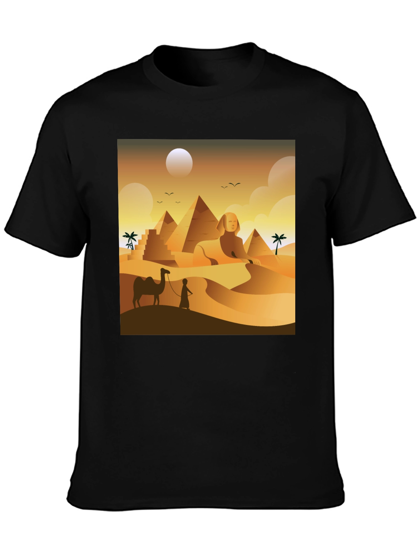 Black Egyptian Desert T-Shirt: Sphinx & Pyramids view 3