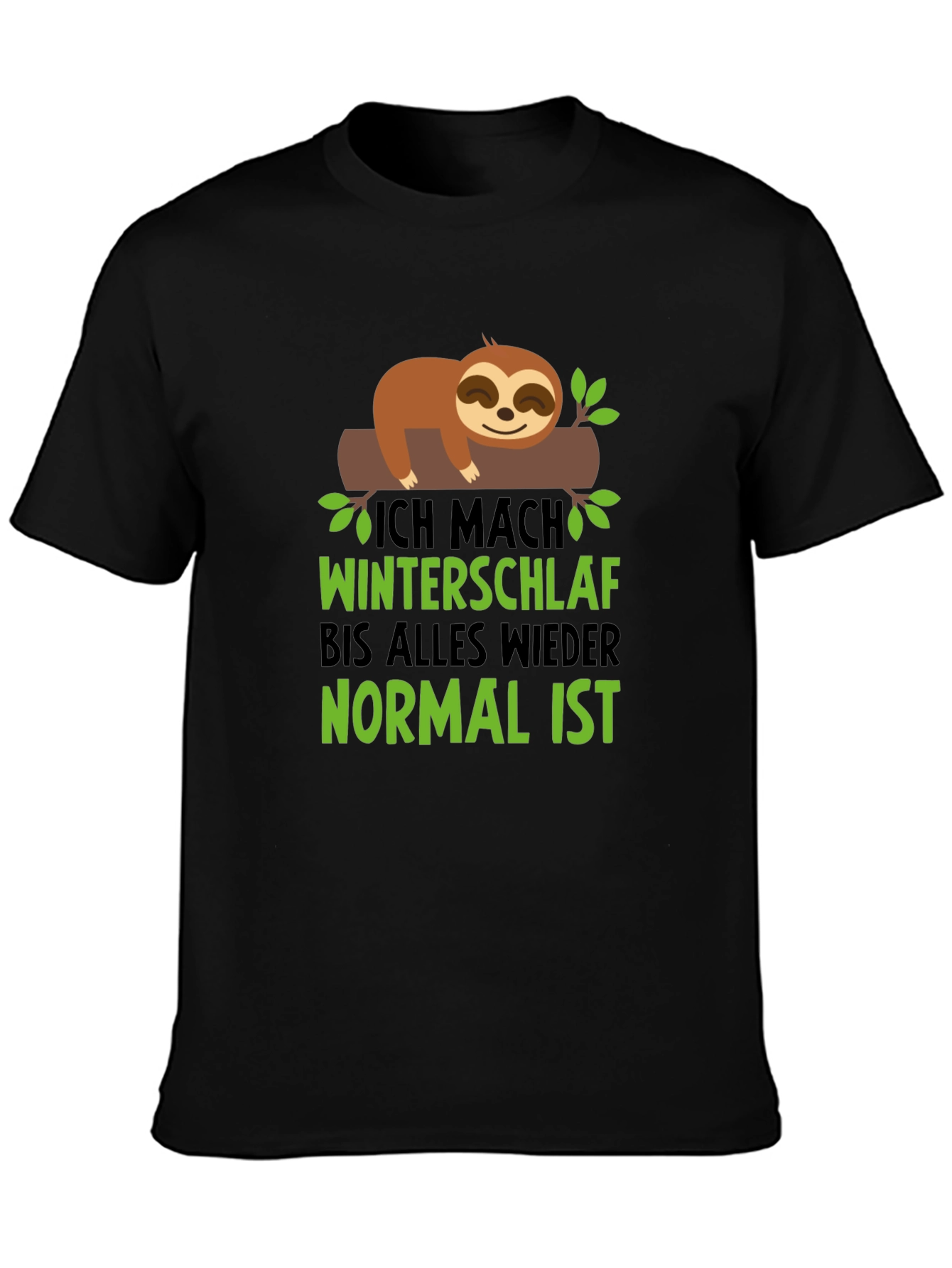 Black Sloth Winter Sleep T-Shirt - Funny Graphic Tee view 3