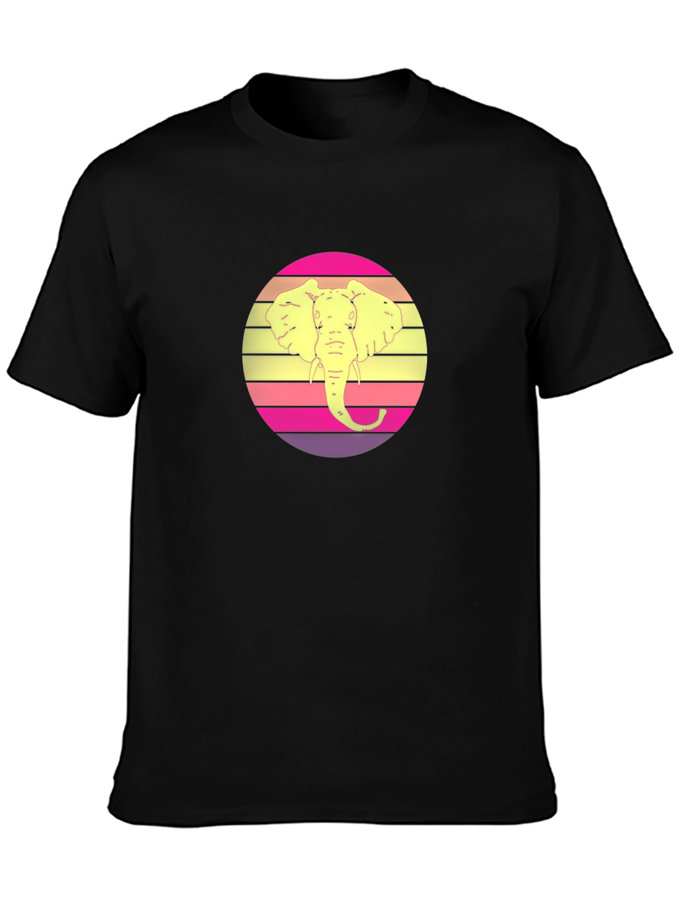 Black Retro Elephant Sunset Graphic Tee - Black Cotton view 3