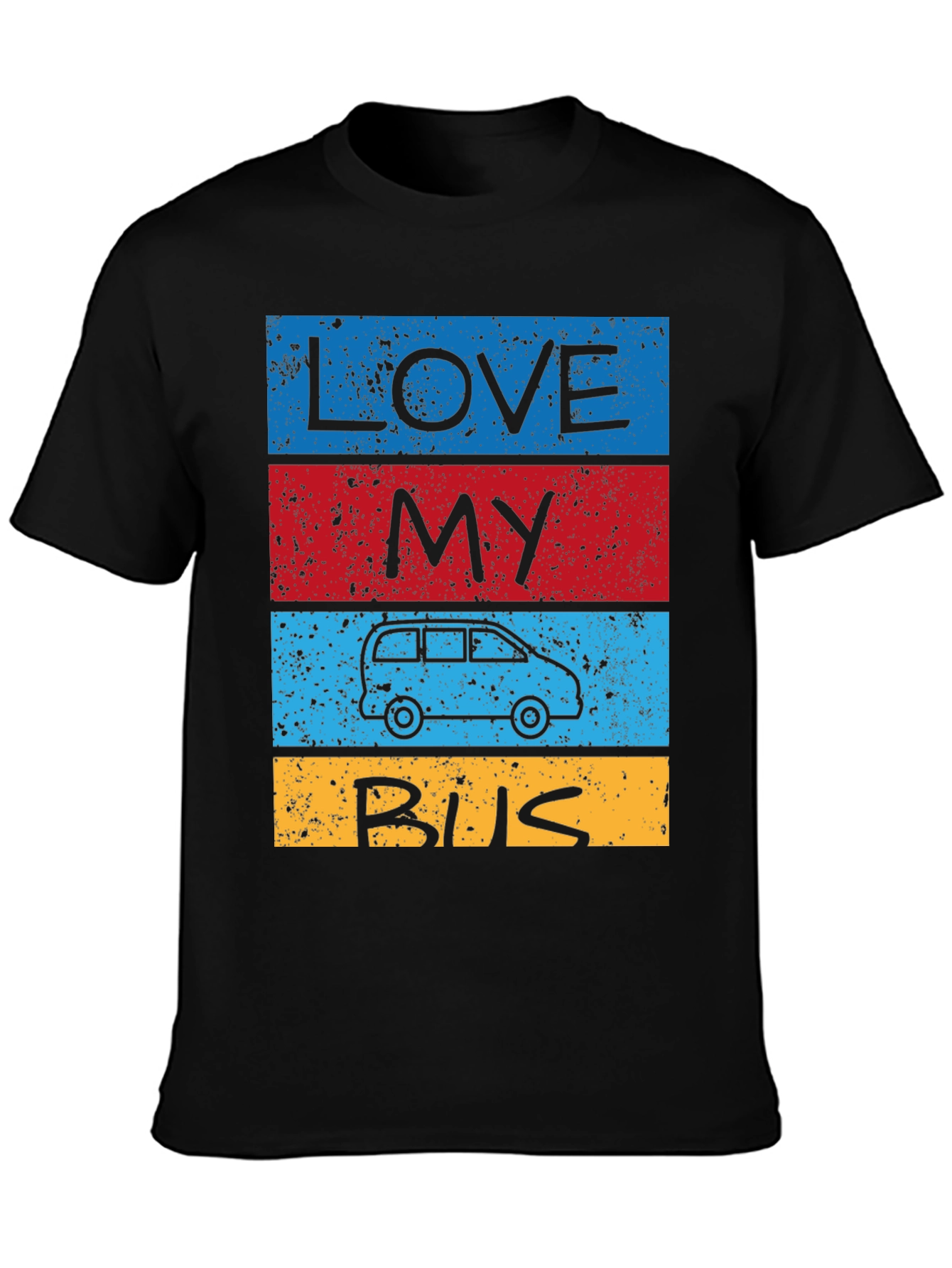 Black Love My Bus T-Shirt - Retro Van Design view 3
