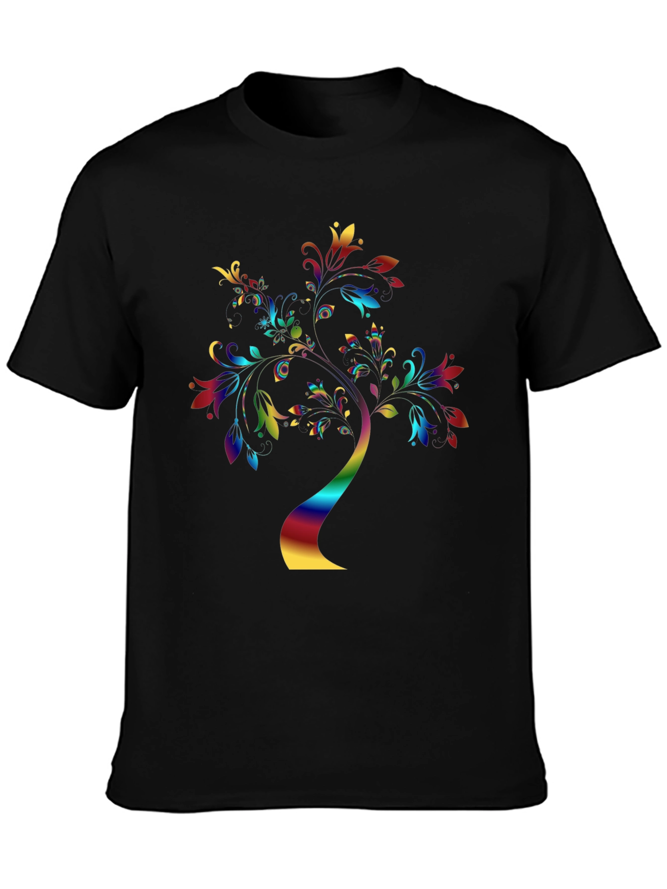 Black Rainbow Tree Graphic Tee - Stylish Black T-Shirt view 3