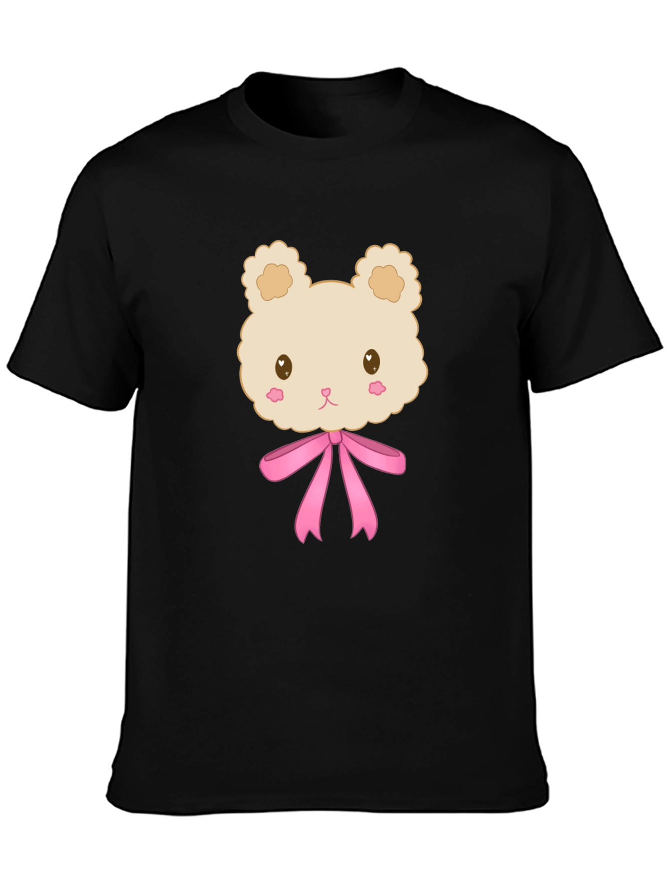 Black Cute Cartoon Teddy Bear T-Shirt - Black view 3