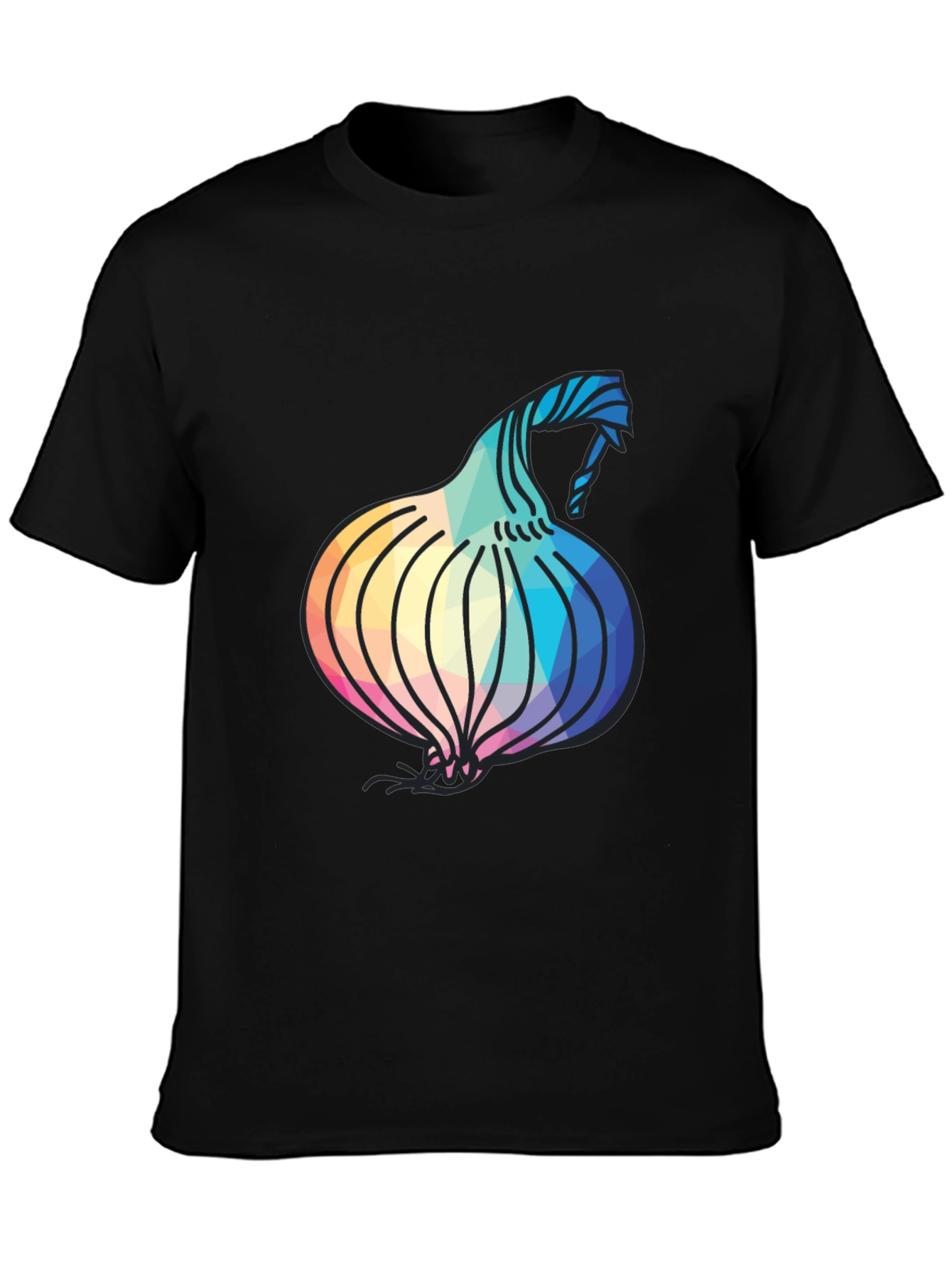 Black Geometric Onion Design Black T-Shirt view 3