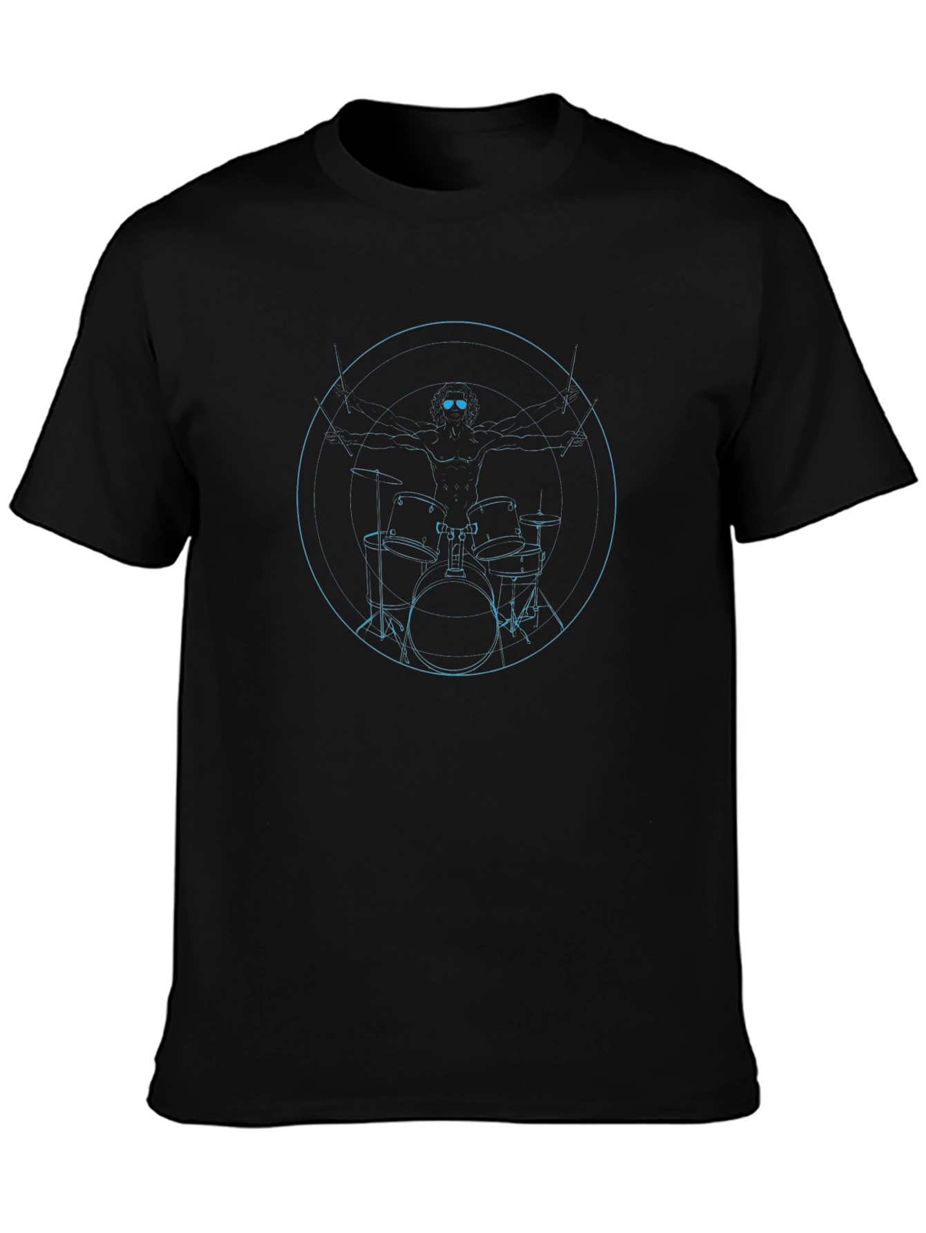 Black Vitruvian Drummer Black T-Shirt view 3