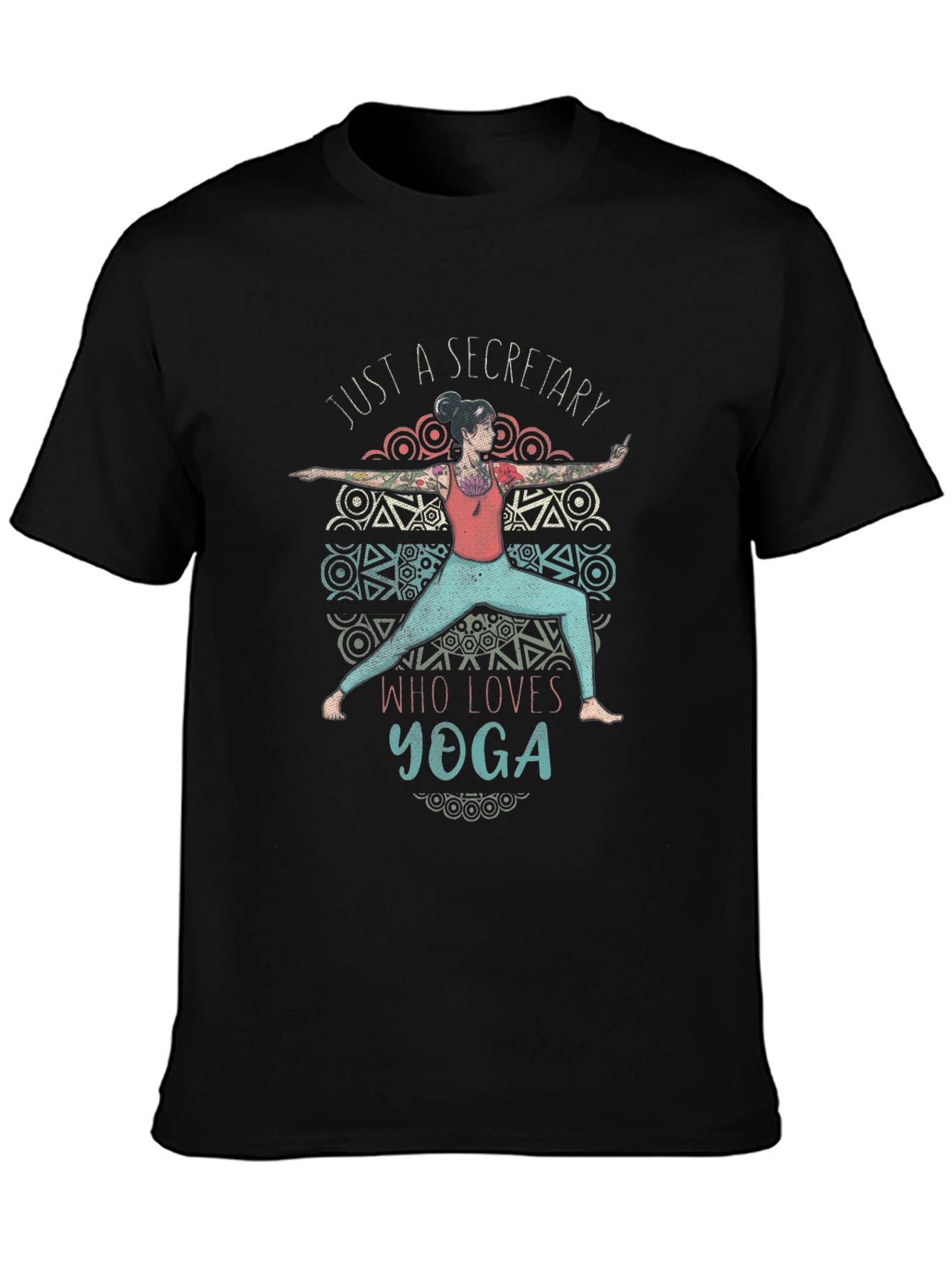Black Secretary Who Loves Yoga T-Shirt - Black view 3