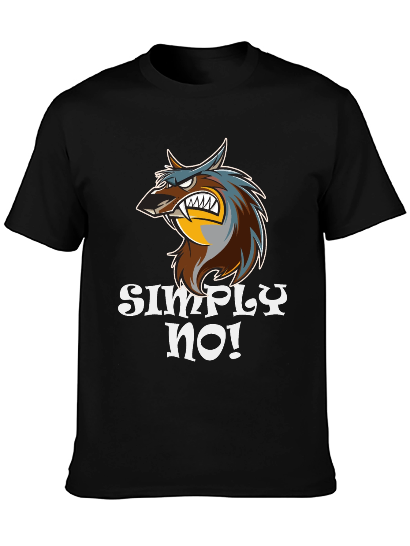 Black Simply No! Graphic Tee - Angry Wolf Design view 3