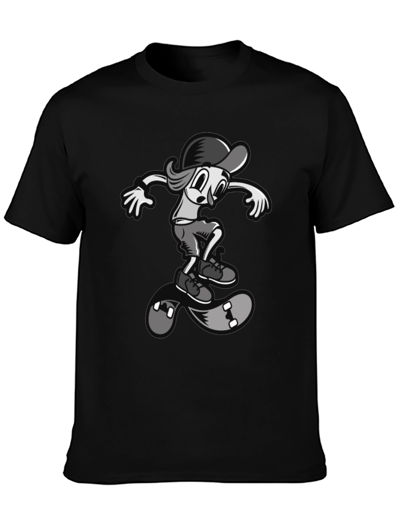 Black Skateboard Cartoon Tee - Cool Graphic Design view 3