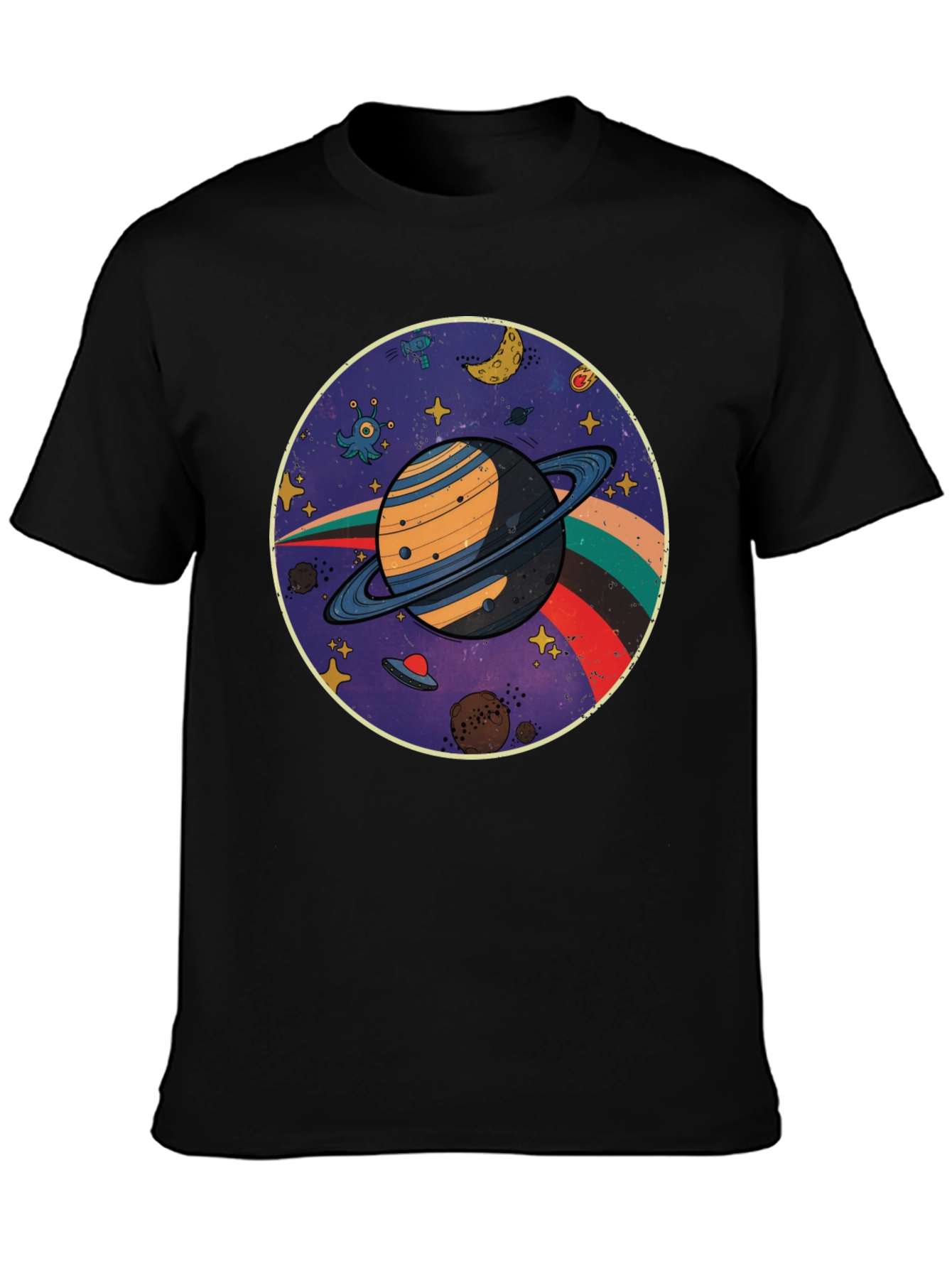 Black Retro Planet T-Shirt view 3