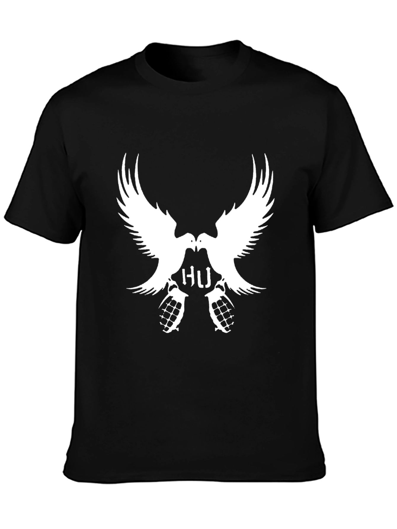 Black Statement Black T-Shirt with Dove & Grenade Design view 3