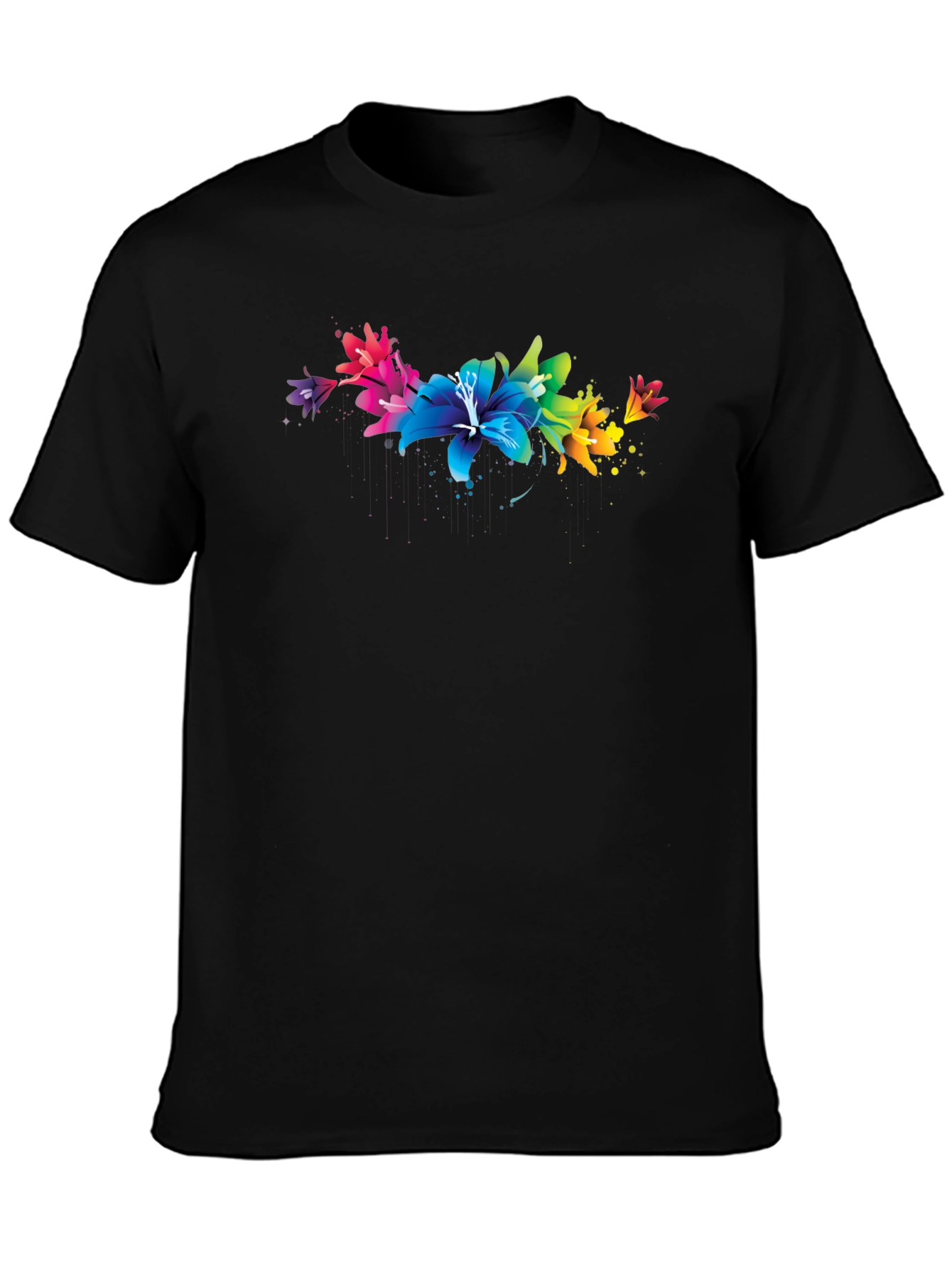 Black Rainbow Lily T-Shirt - Vibrant Floral Design view 3
