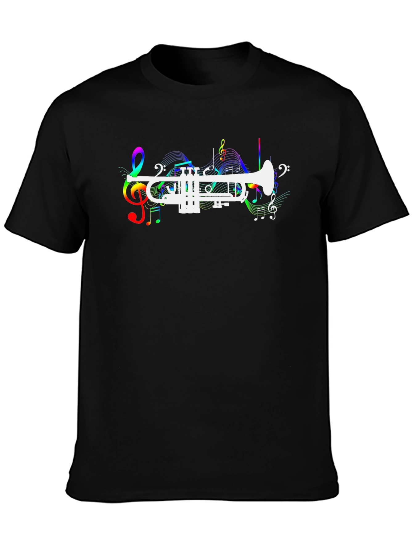 Black Musical Trumpet Graphic Tee - Black Cotton T-Shirt view 3