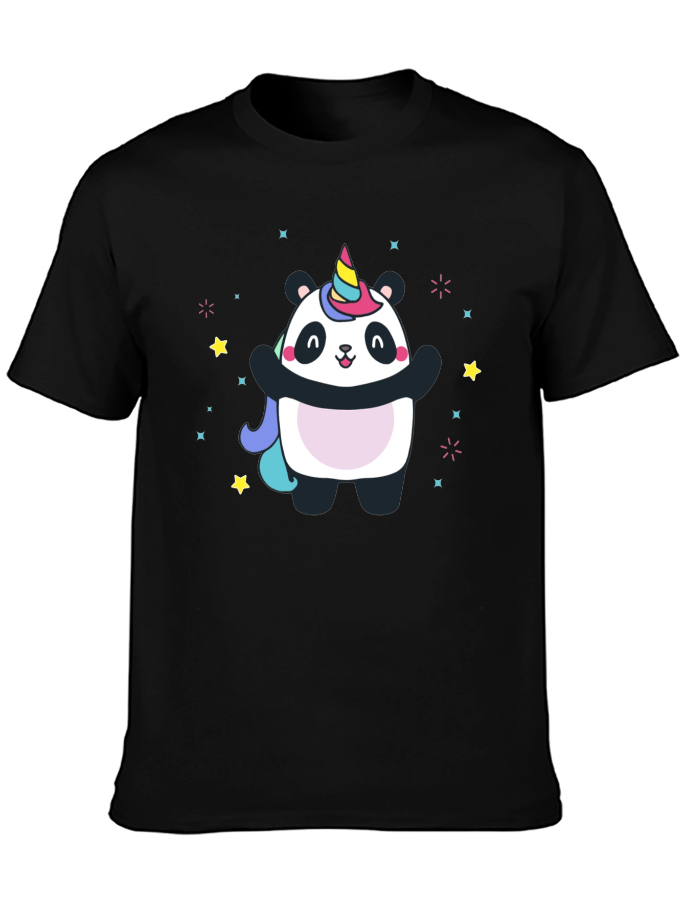 Black Panda Unicorn Graphic Tee - Men's Black T-Shirt view 3