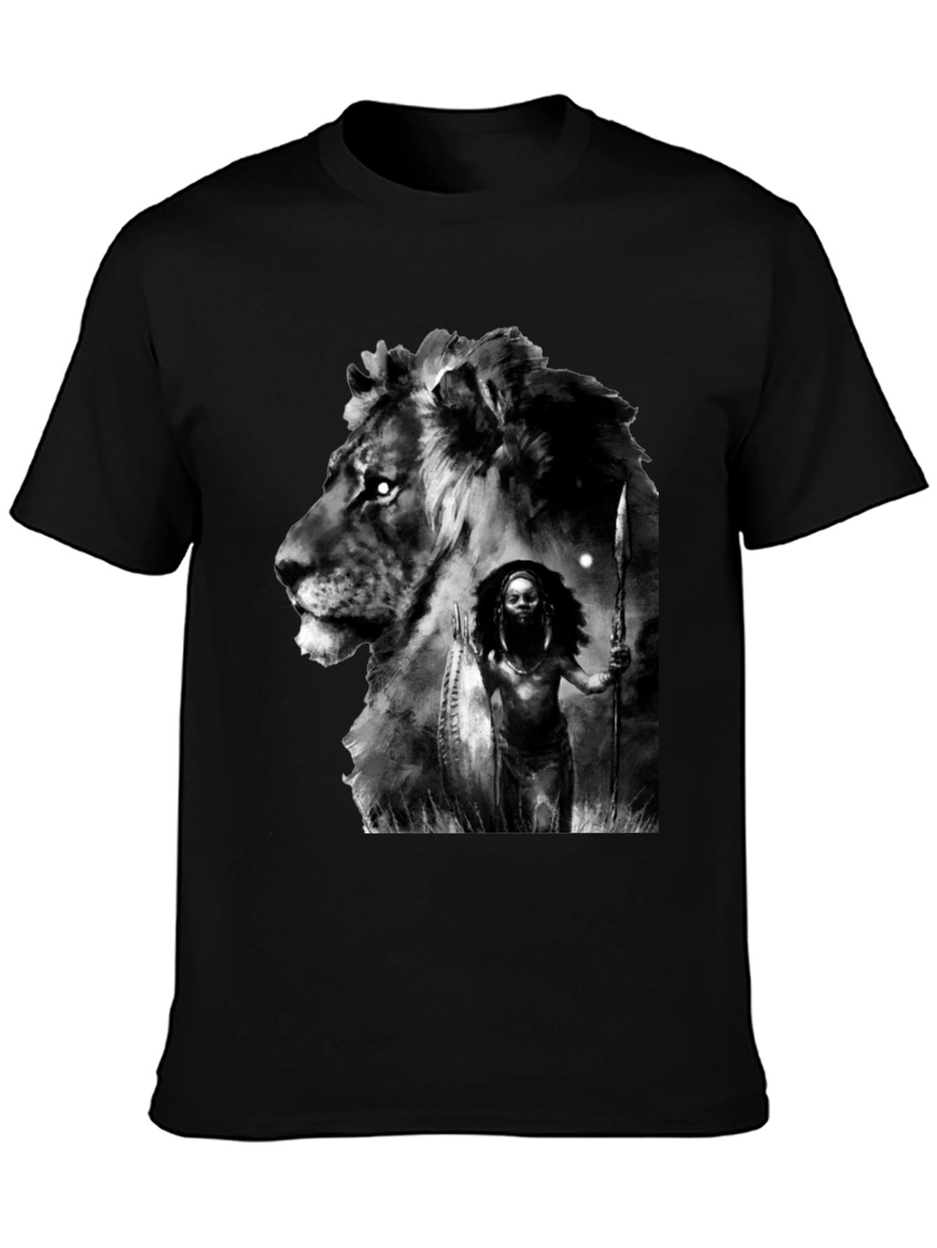 Black Lion Warrior Graphic Black T-Shirt view 3