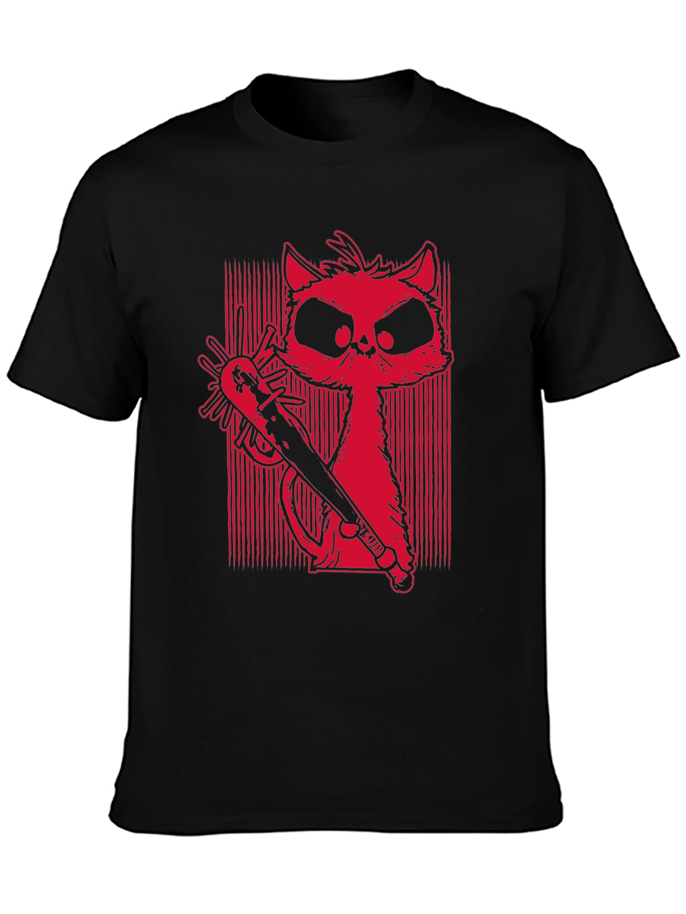 Black Men's Graphic Tee - Cat with Baseball Bat view 3