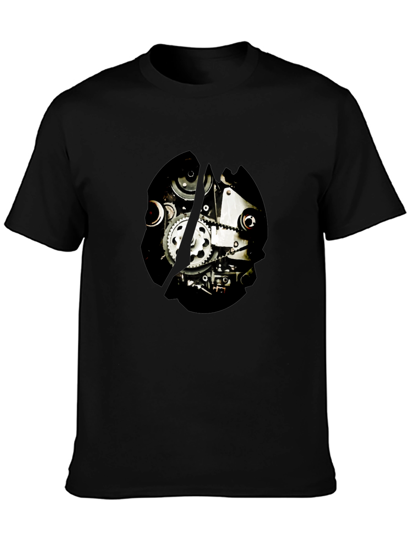 Black Steampunk Gearwork Graphic T-Shirt - Black Cotton Tee view 3