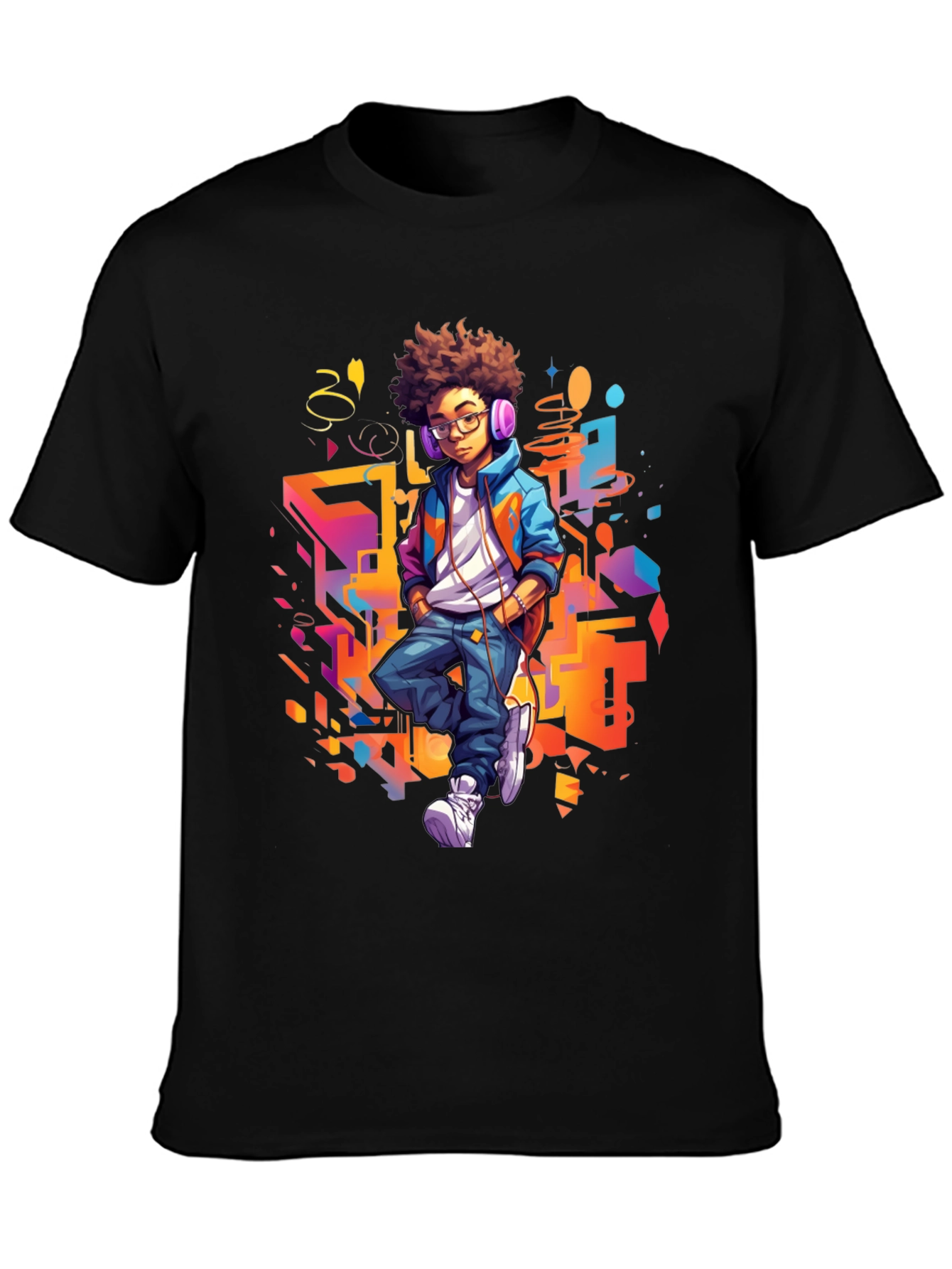 Black Urban Kid Graphic Tee - Cool Youthful Style view 3
