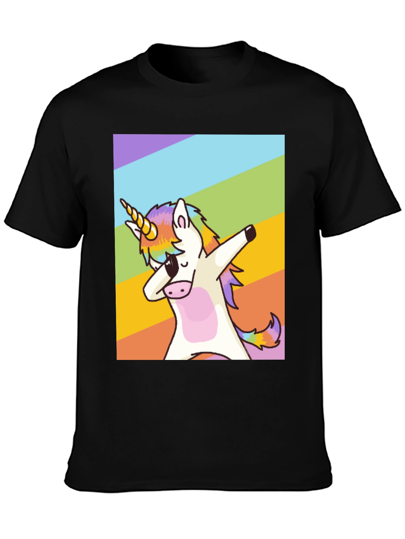 Black Dabbing Unicorn Rainbow T-Shirt - Fun & Unique Style view 3