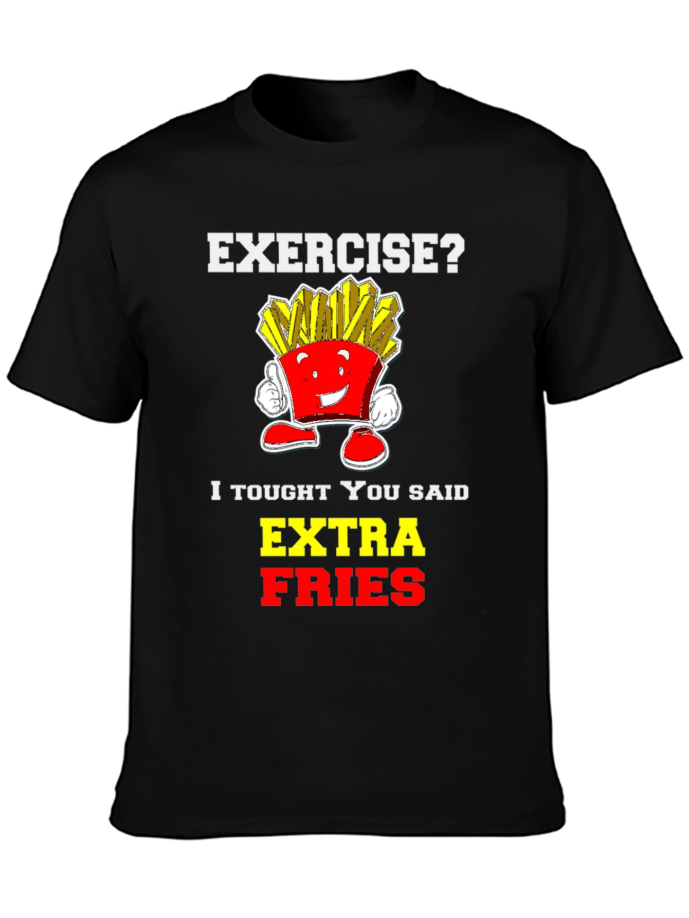 Black Funny Extra Fries Graphic T-Shirt view 3