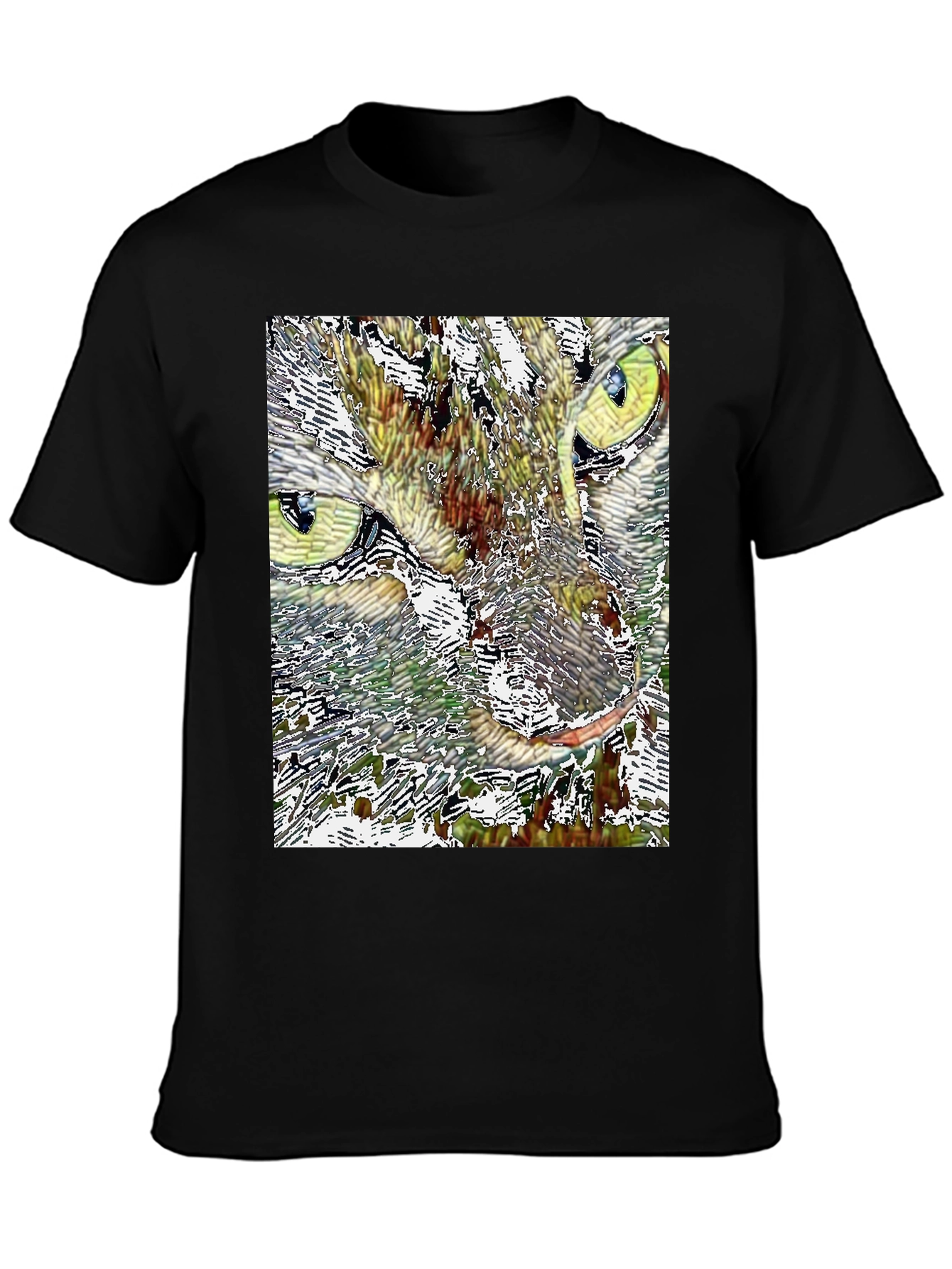 Black Abstract Cat Face Graphic Print Black T-Shirt view 3