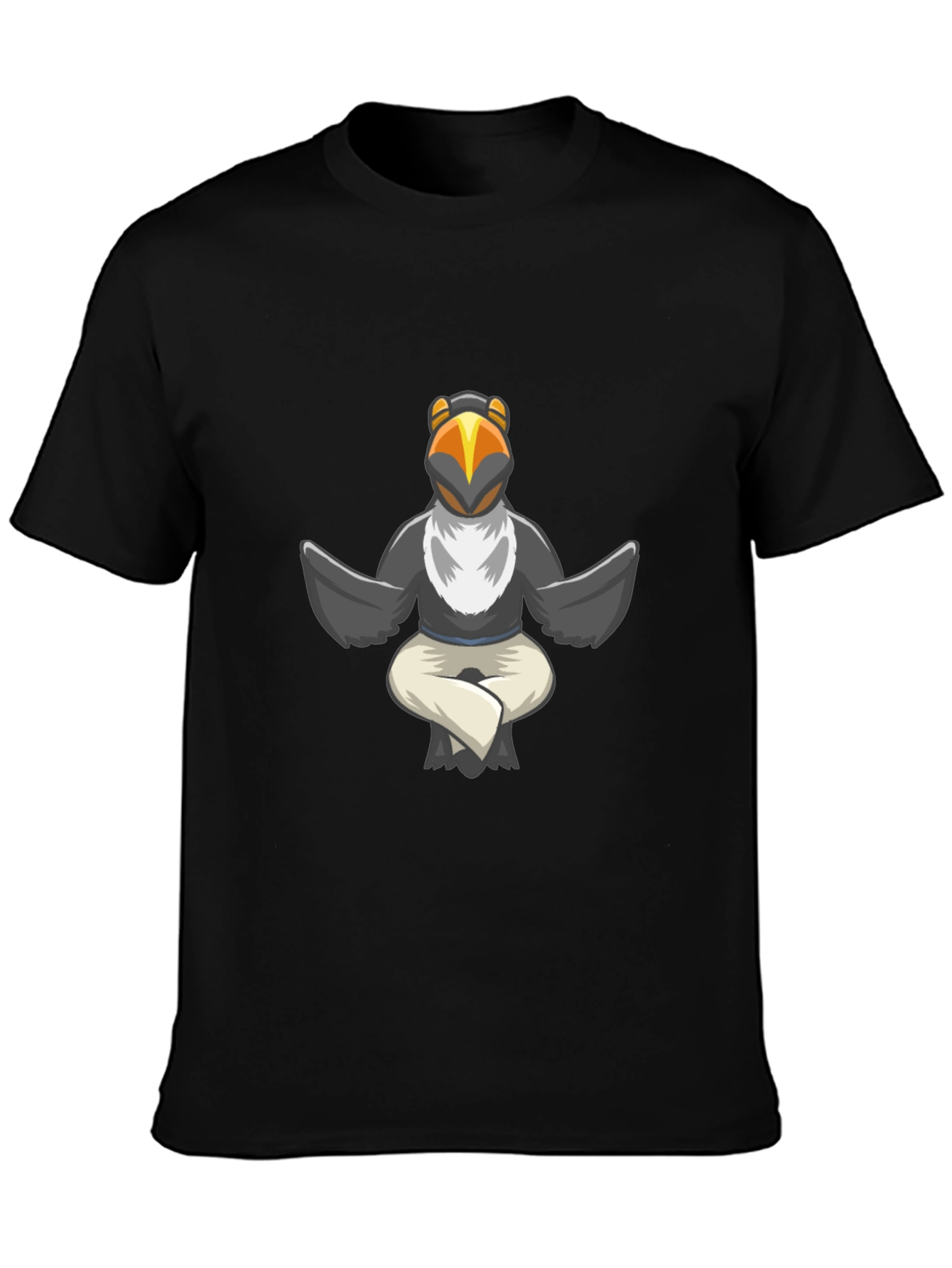 Black Yoga Bird T-Shirt - Meditating Cartoon Animal Tee view 3