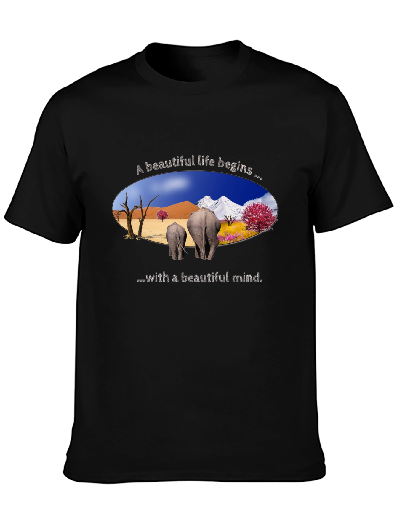 Black Beautiful Life Elephant Graphic Tee - Black view 3