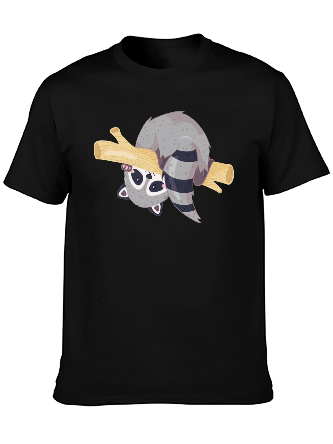 Black Cute Raccoon on Branch Black T-Shirt view 3