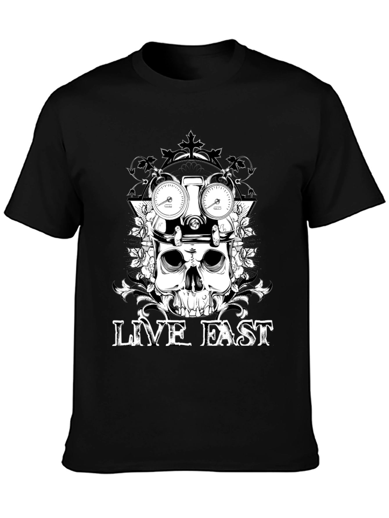 Black Live Fast Skull Graphic Tee - Black Cotton T-Shirt view 3