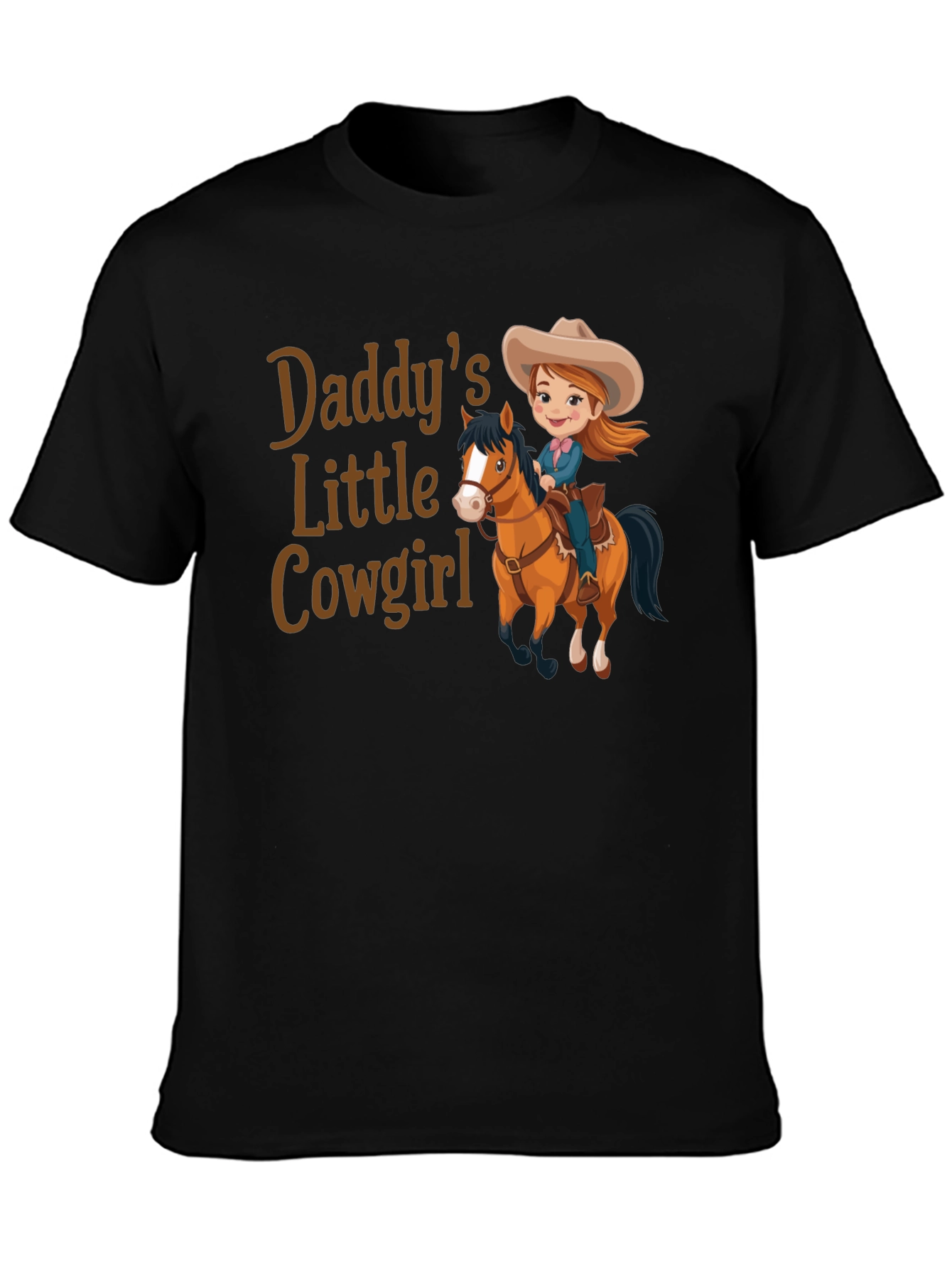 Black Daddy's Little Cowgirl T-Shirt Cute Horse Design view 3
