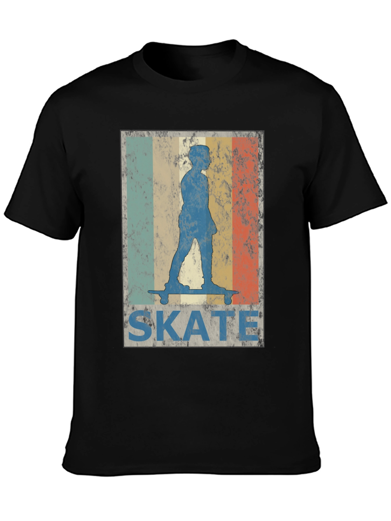 Black Retro Skate T-Shirt - Vintage Skateboarder Design view 3