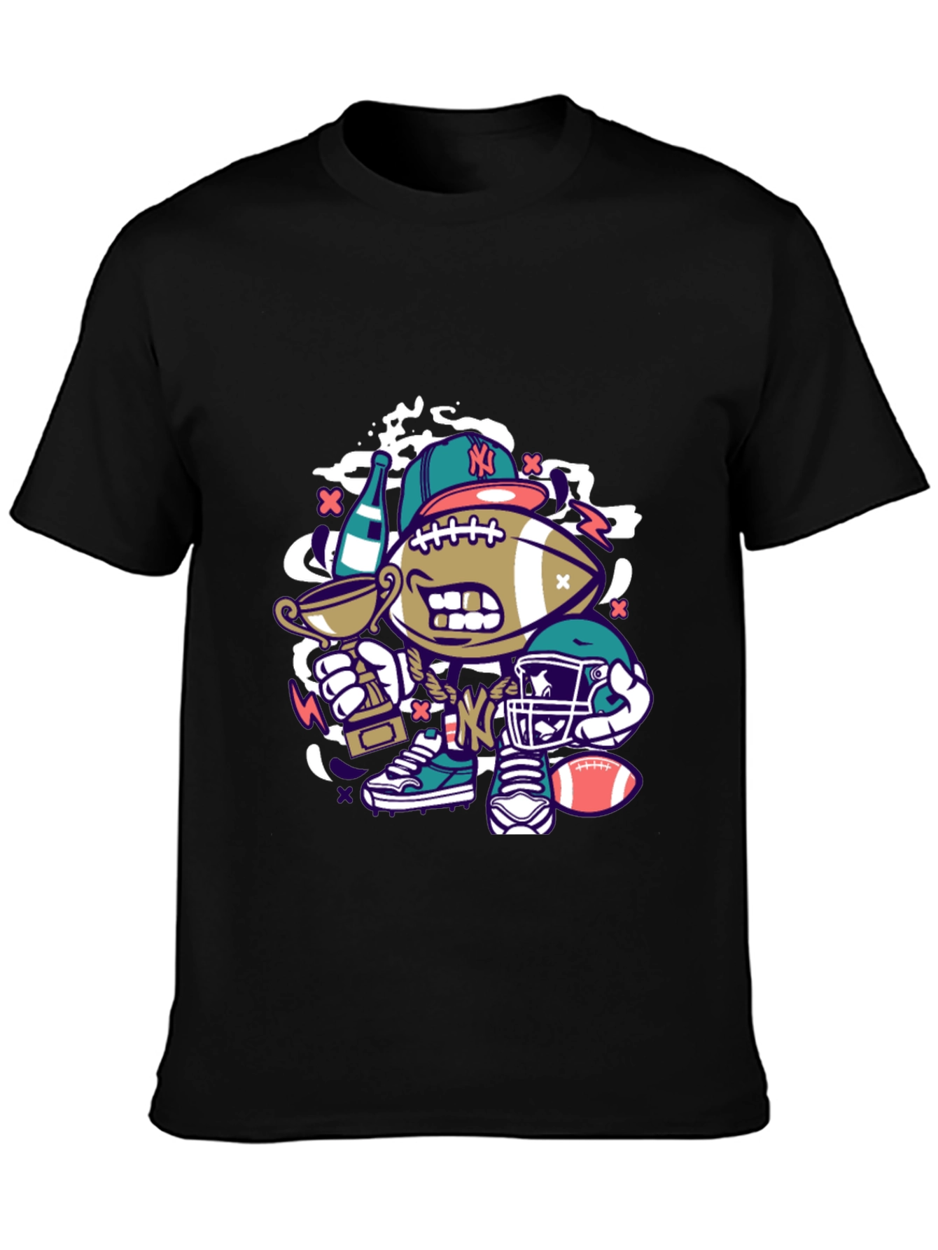 Black Cartoon Football Graphic Tee view 3