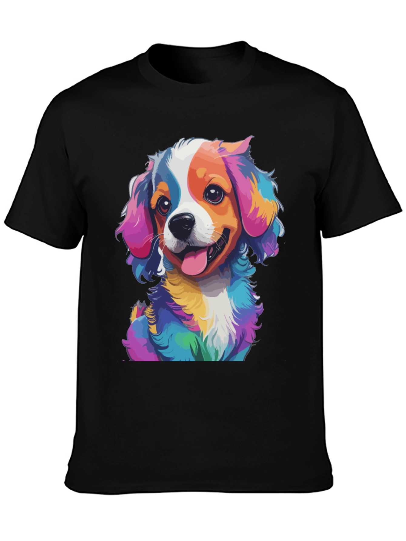 Black Colorful Dog Graphic Tee - Men's Black T-Shirt view 3