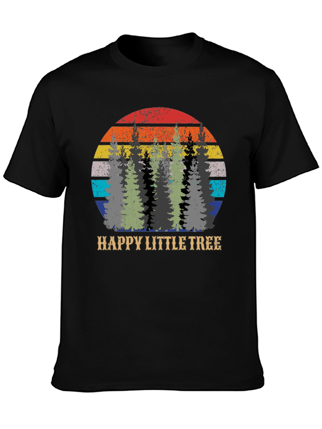 Black Happy Little Tree Retro Sunset Graphic Tee view 3