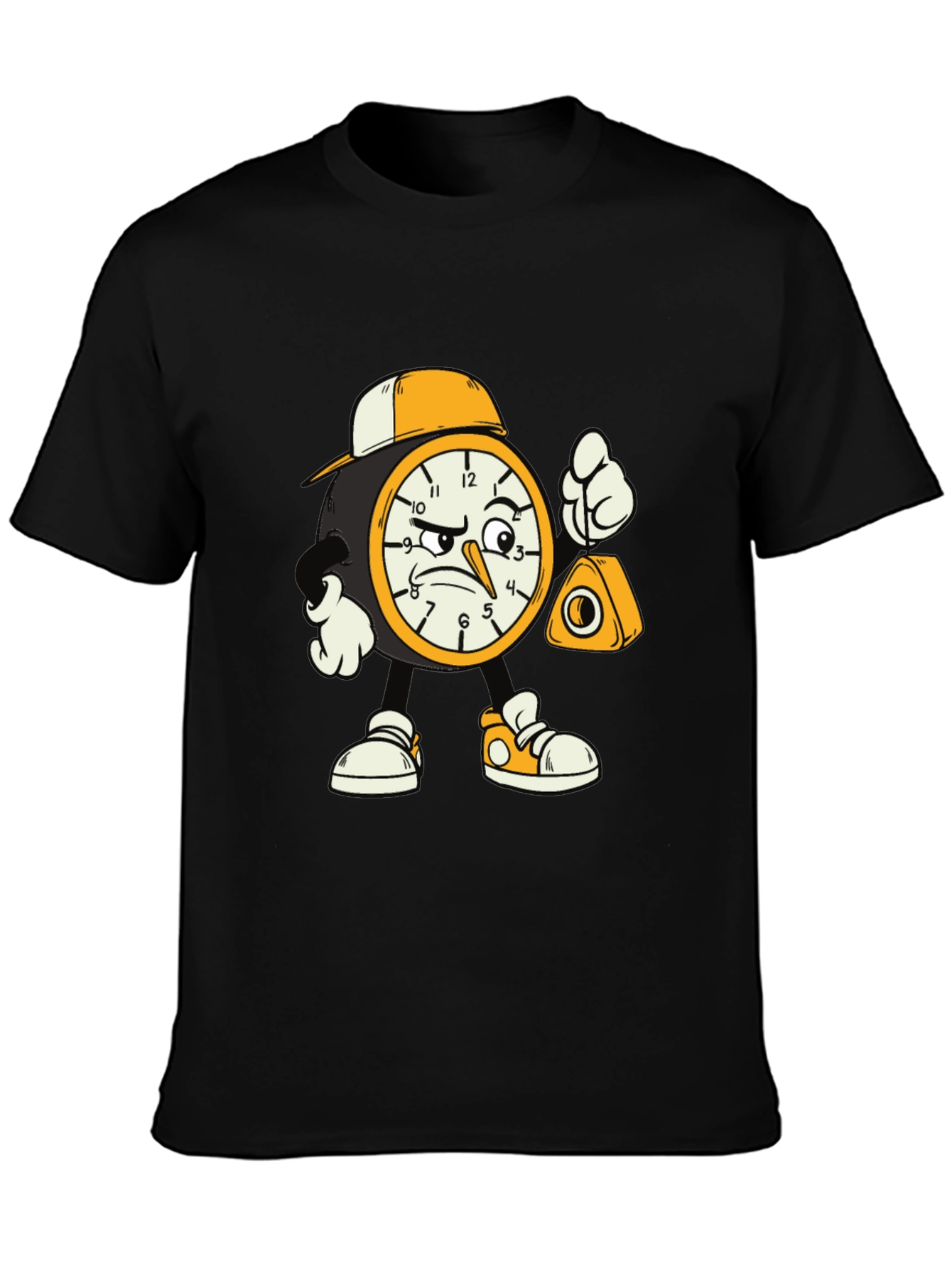 Black Cartoon Clock Graphic Tee view 3