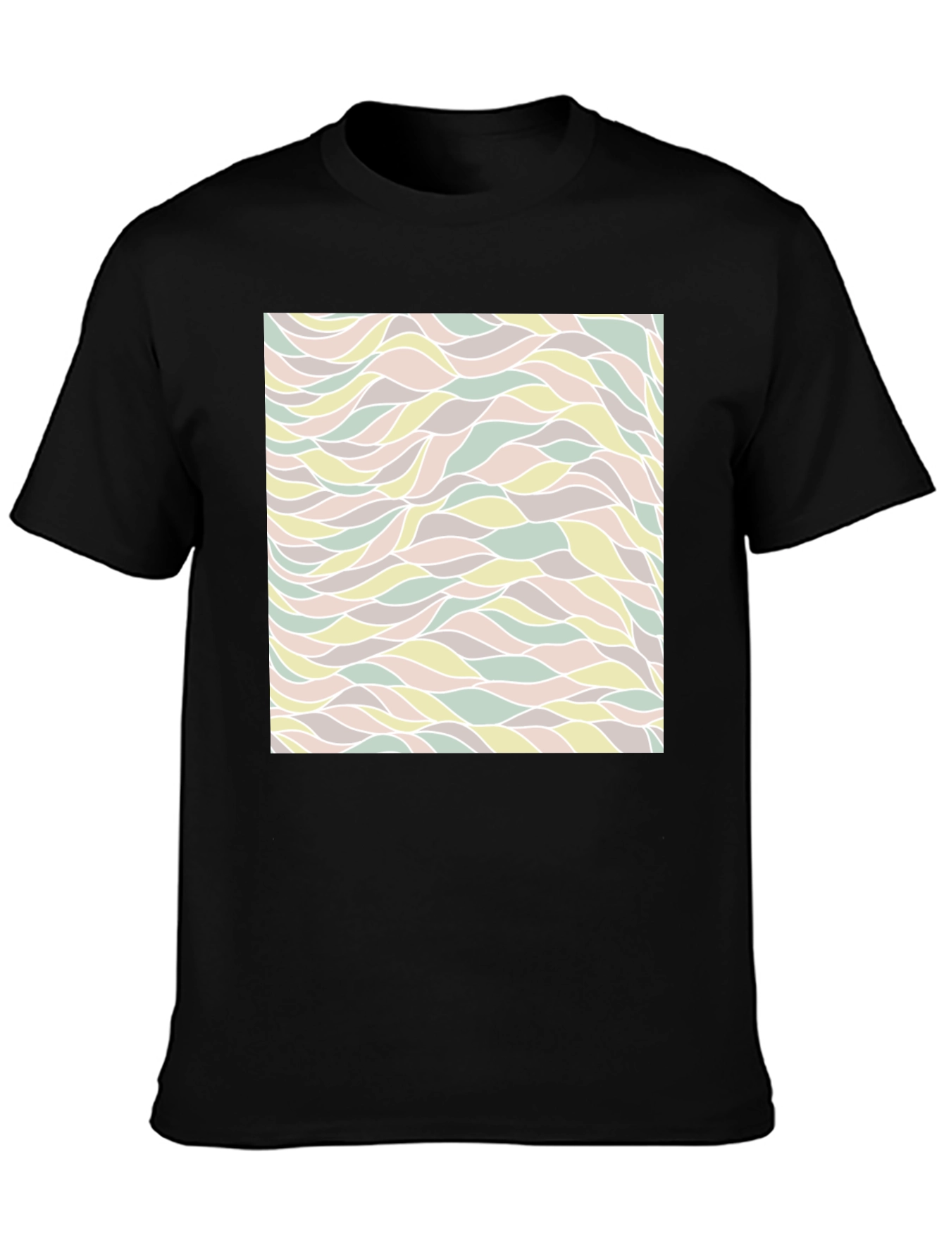 Black Abstract Wave Pattern Black T-Shirt view 3