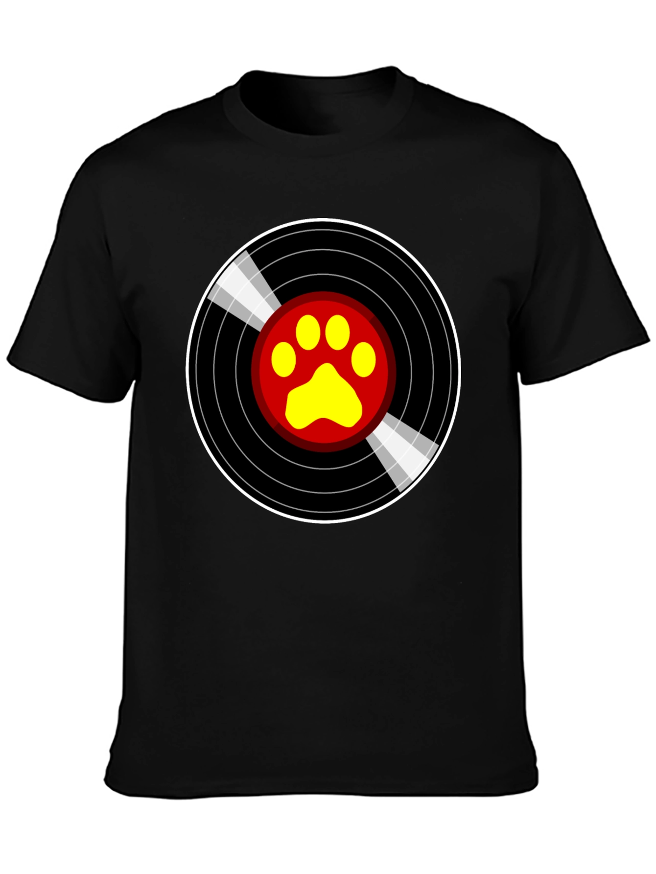 Black Vinyl Paw Print T-Shirt - Music Loving Pet Owner view 3