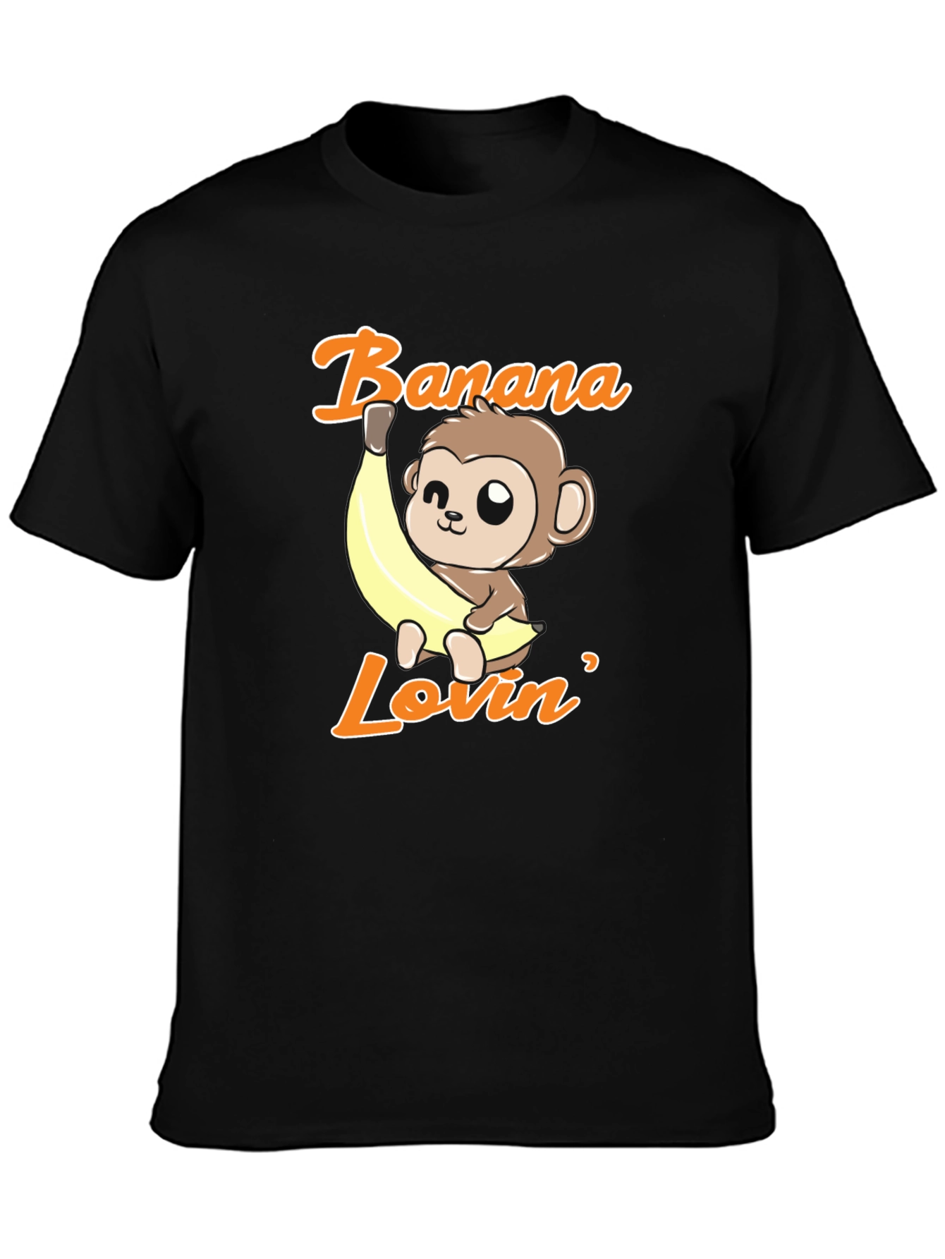 Black Banana Lovin' Monkey T-Shirt - Cute Cartoon Graphic Tee view 3
