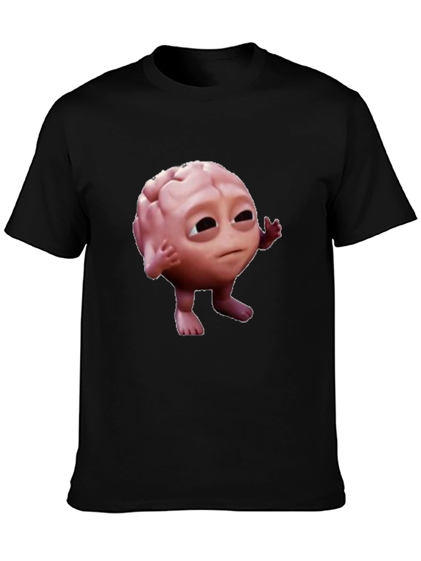 Black Funny Brain Character Black T-Shirt view 3