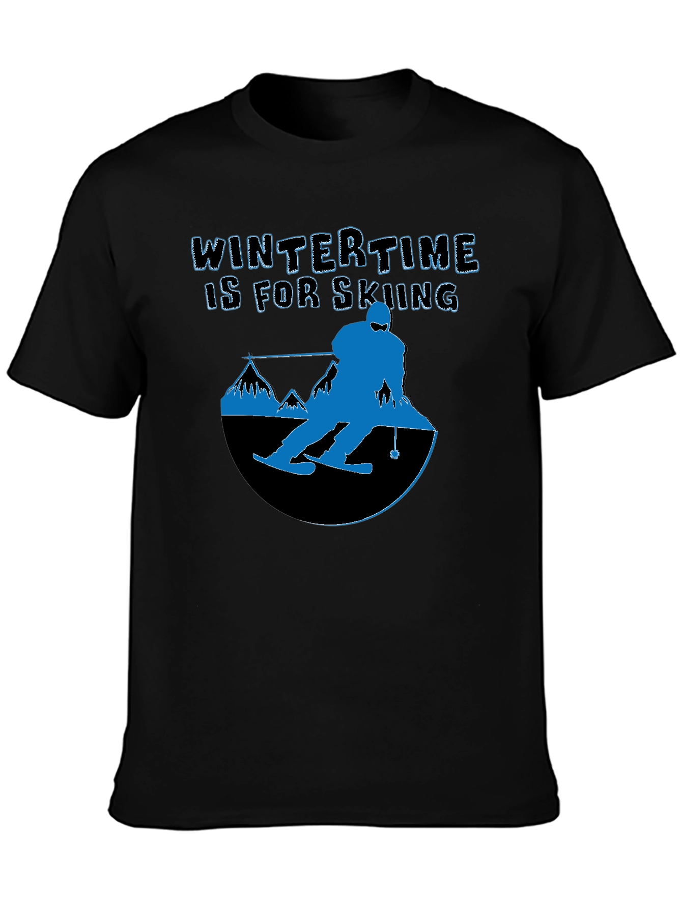 Black Winter Skiing Graphic Tee - Black Cotton T-Shirt view 3