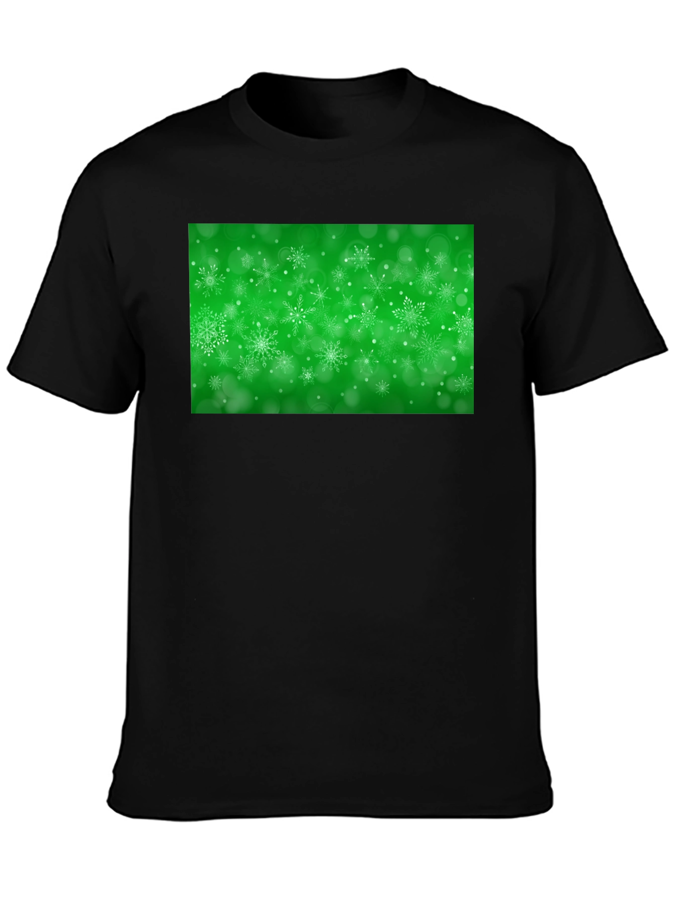 Black Snowflake Festive Green Holiday T-Shirt view 3