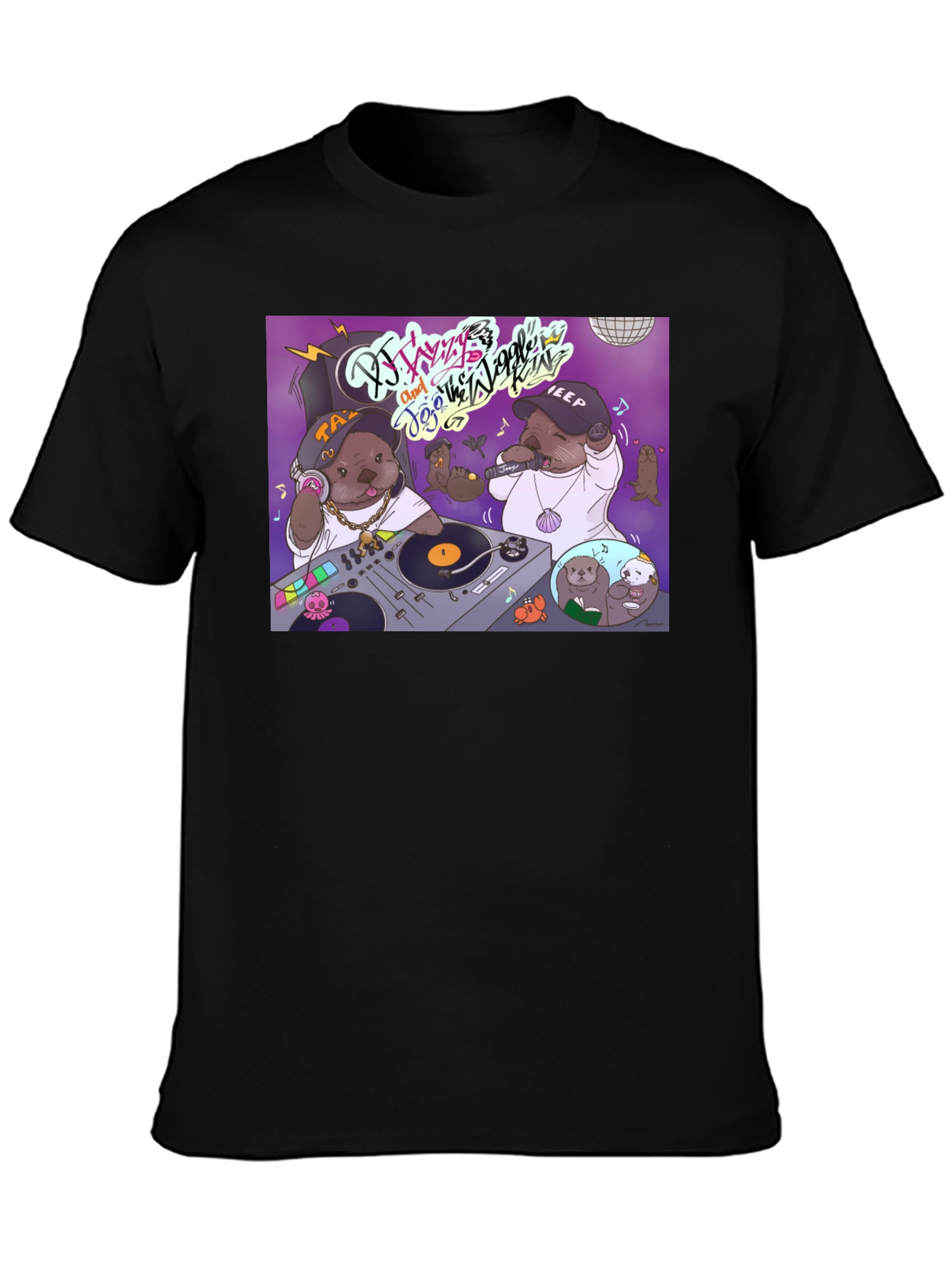 Black DJ Otter Hip Hop Graphic T-Shirt view 3