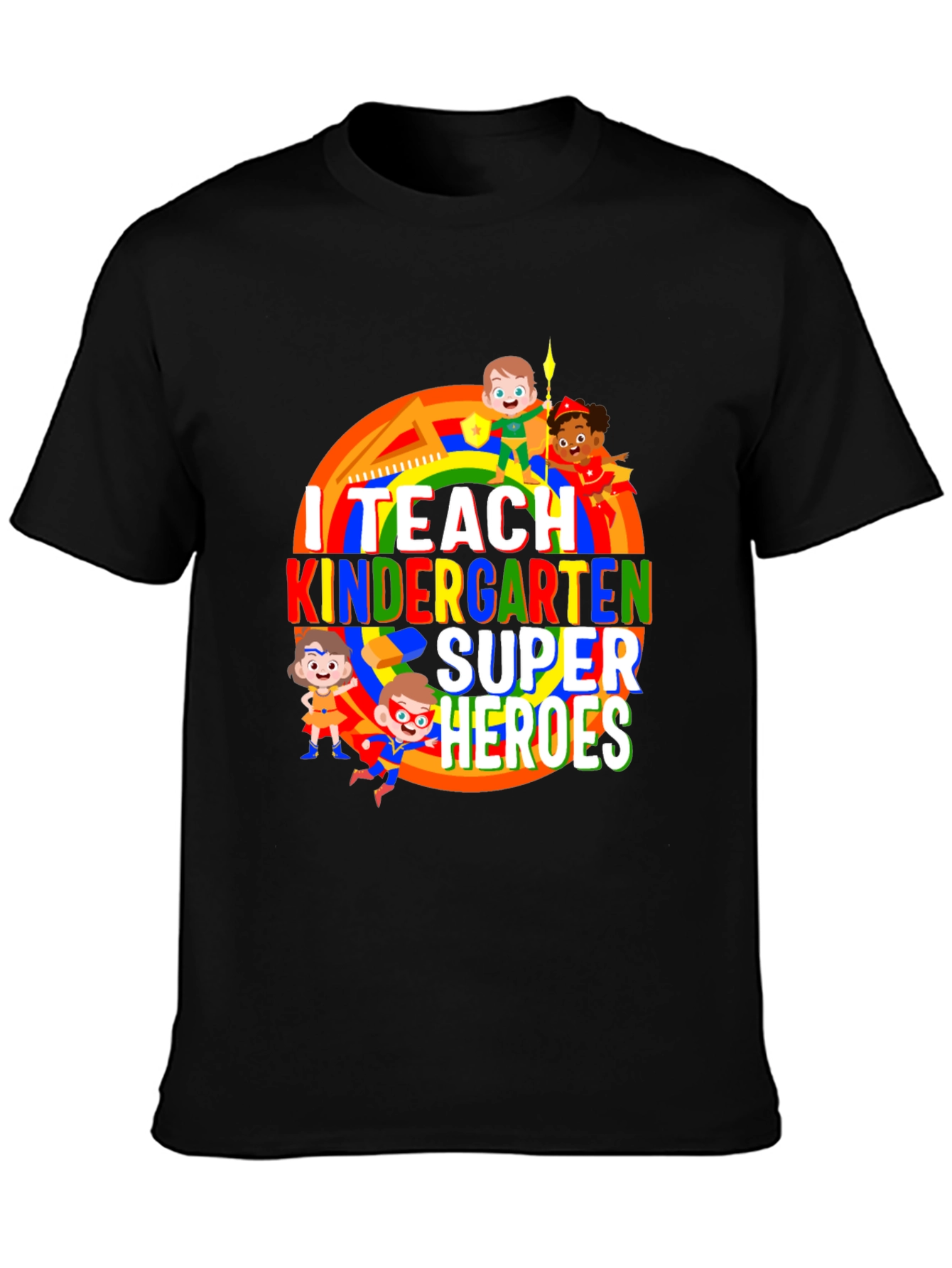 I Teach Kindergarten Super Heroes Black T-Shirt - 3