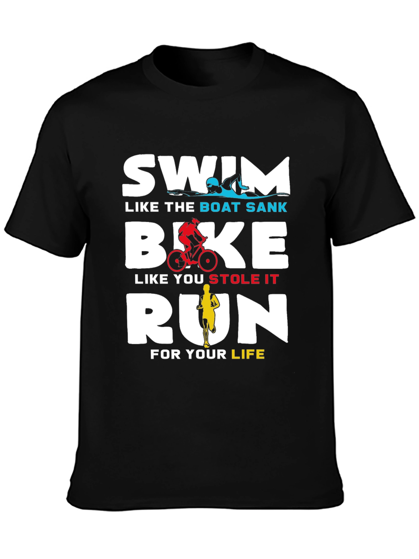 Black Swim Bike Run T-Shirt - Triathlon Training Tee view 3